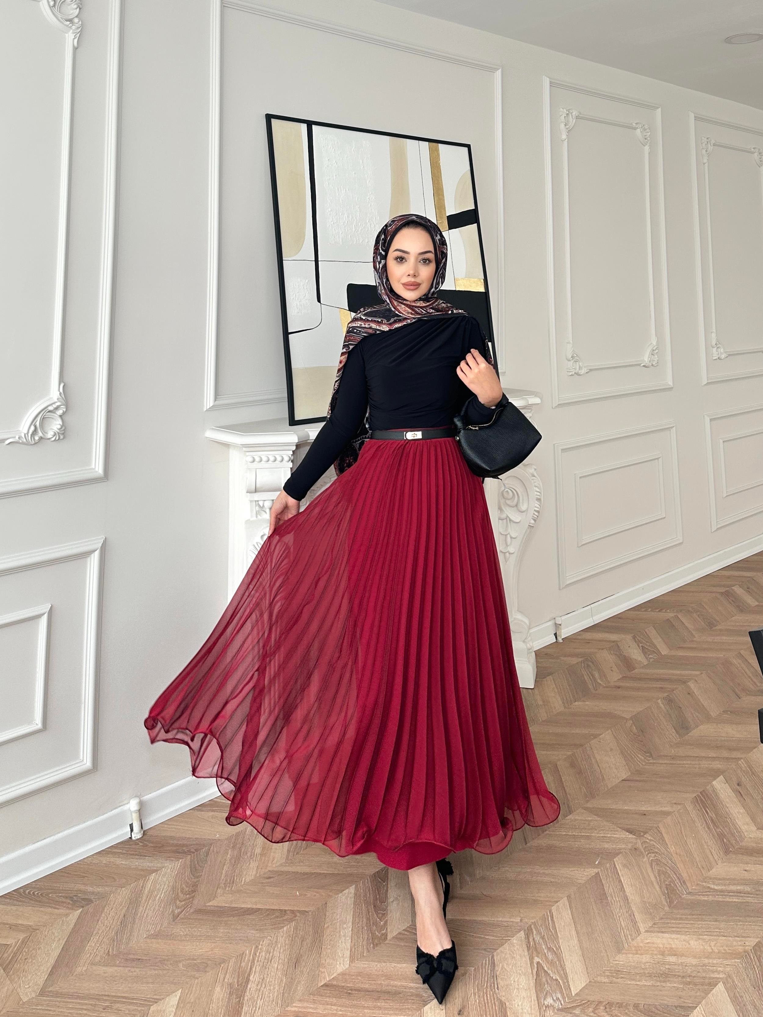 İthal Piliseli Etek Bordo