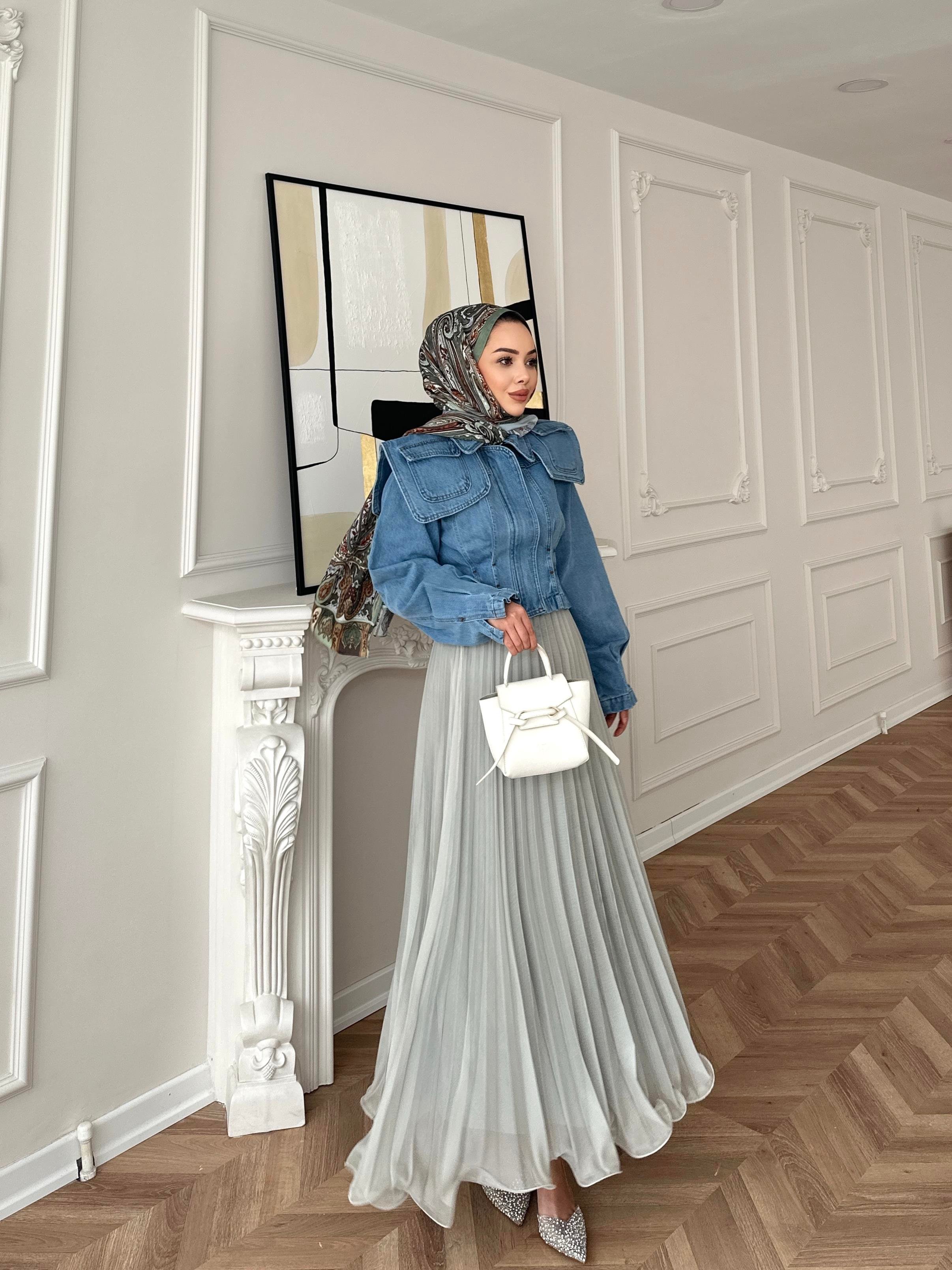 İthal Şifon Piliseli Etek Çağla