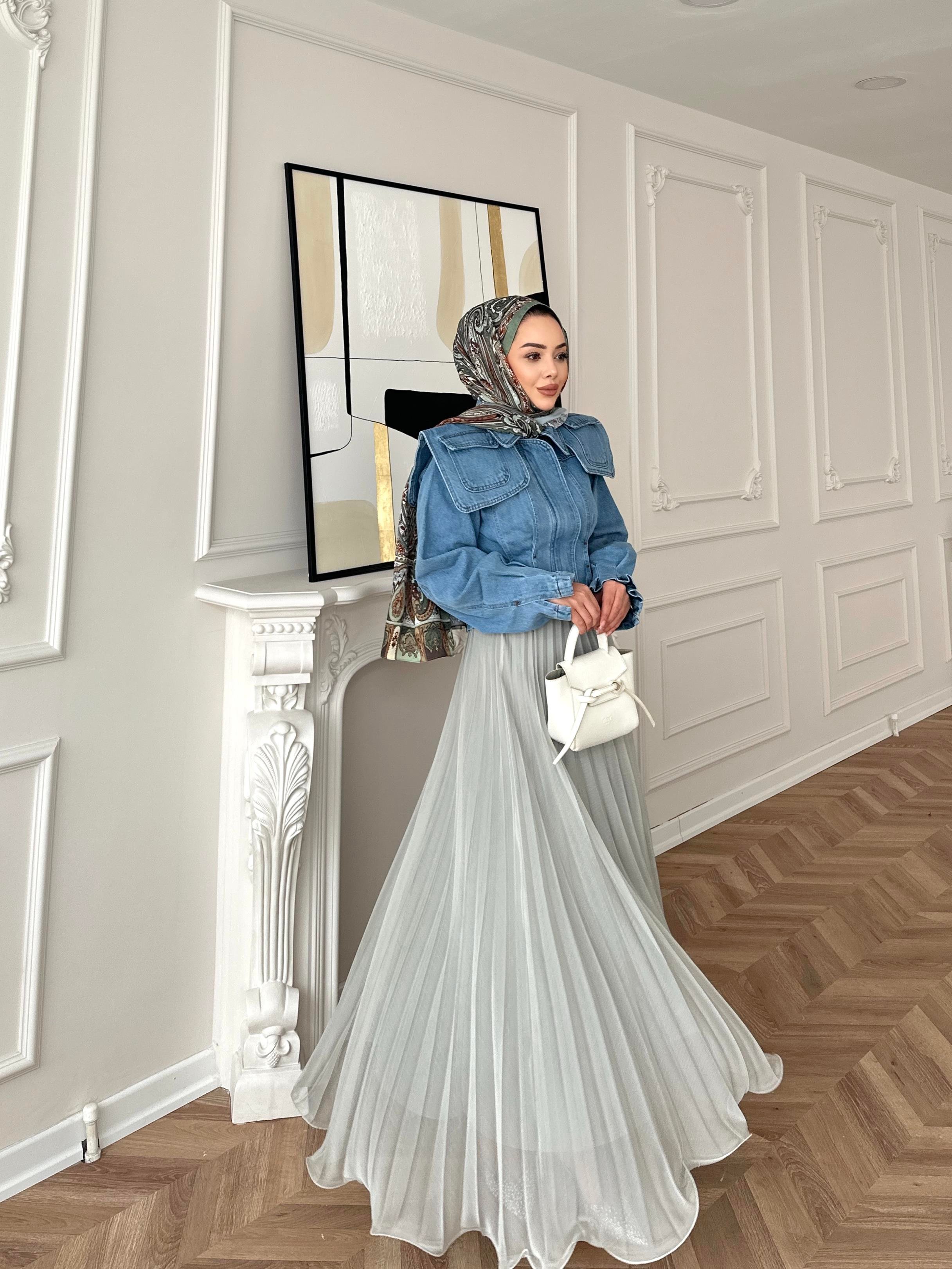 İthal Şifon Piliseli Etek Çağla