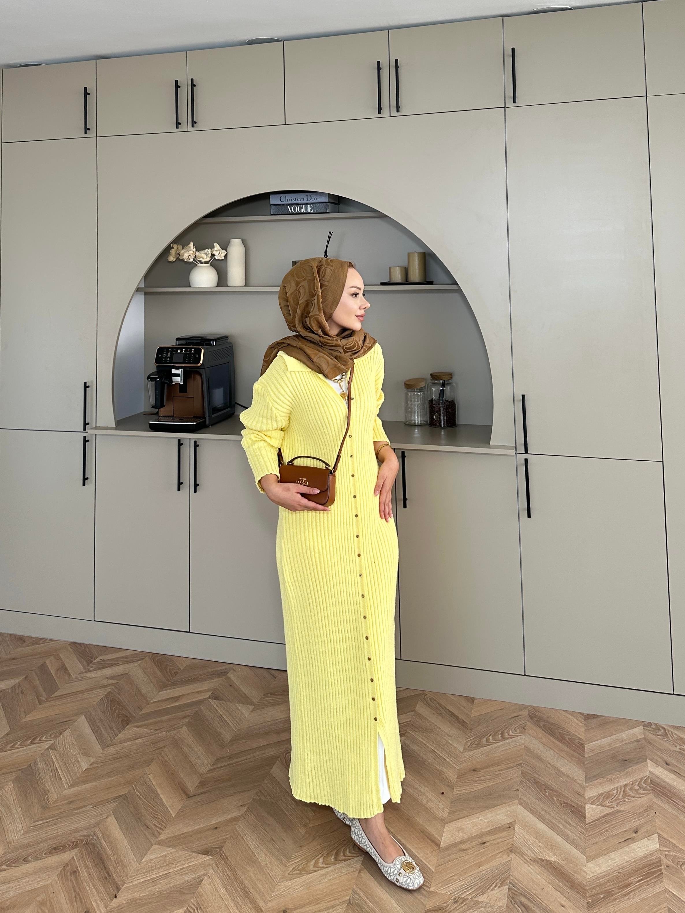 Jayana Uzun Triko Hırka Sarı