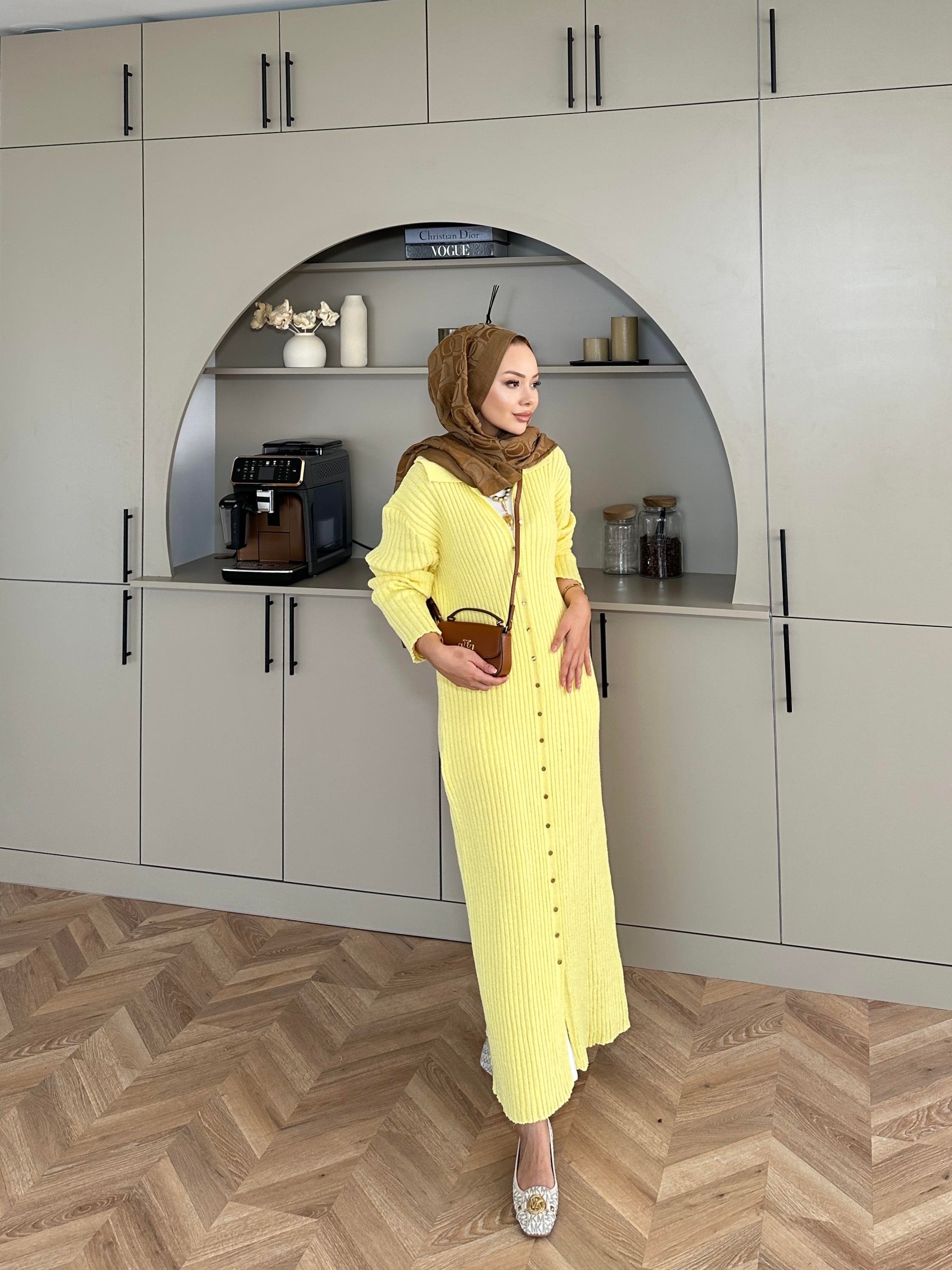 Jayana Uzun Triko Hırka Sarı