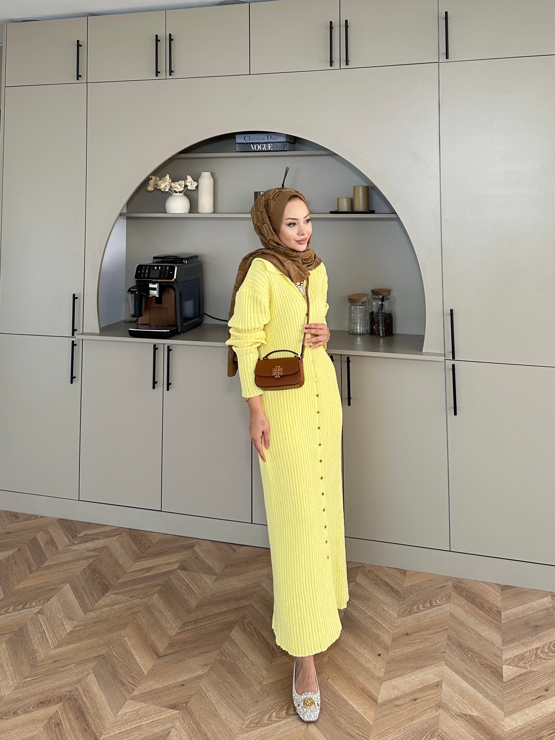 Jayana Uzun Triko Hırka Sarı