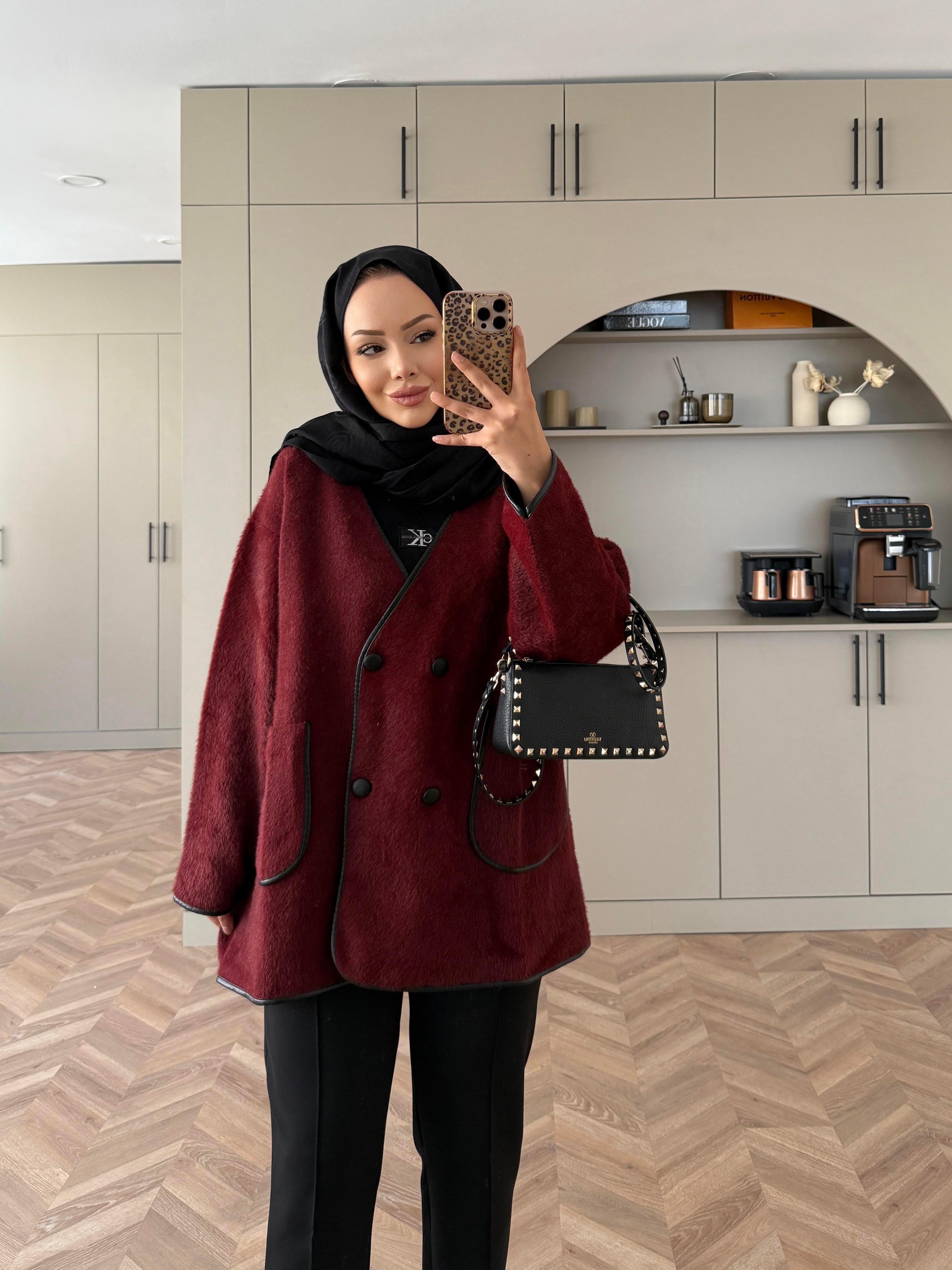 Keira Angora Biyeli Hırka/Ceket Bordo