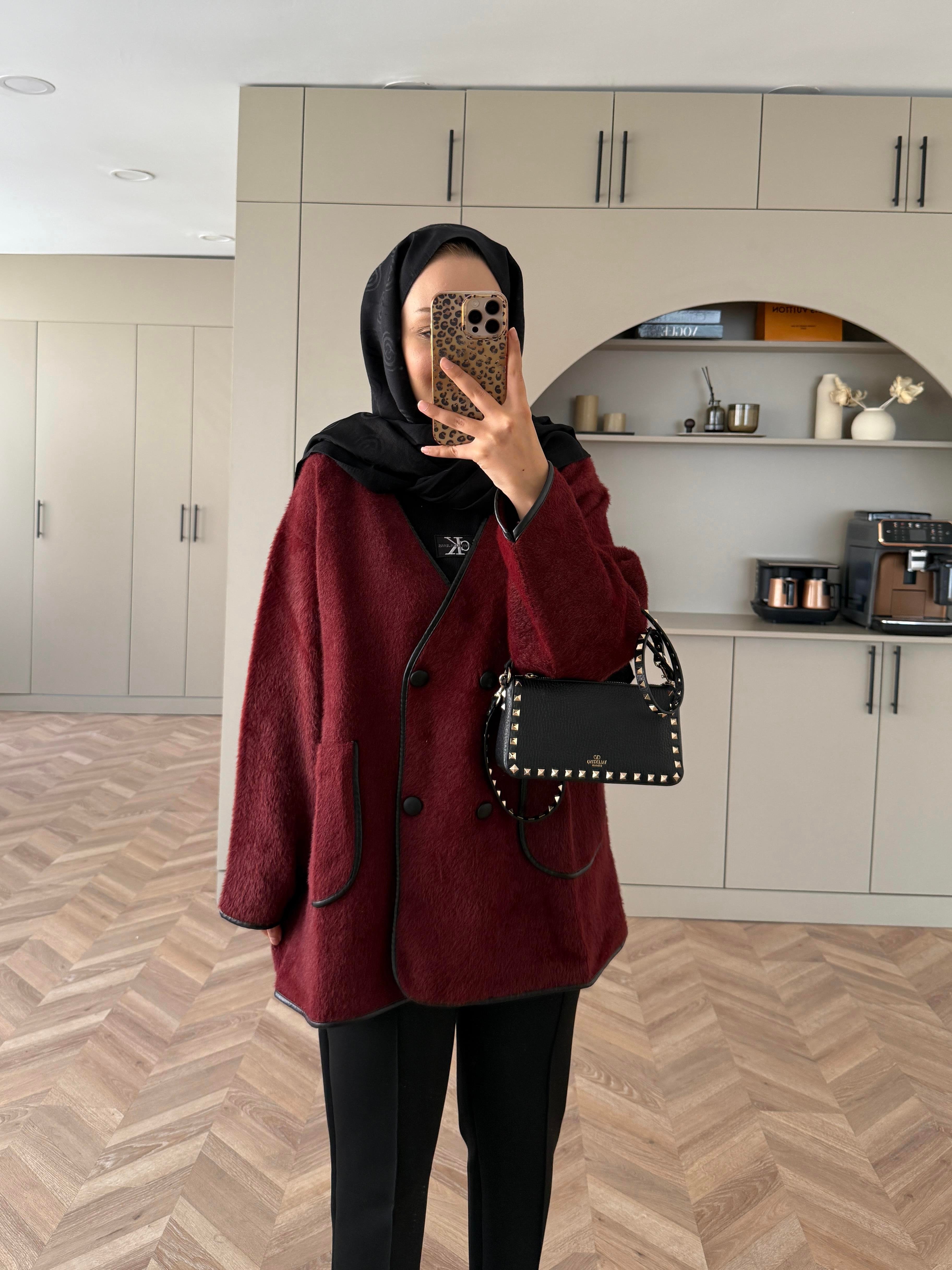 Keira Angora Biyeli Hırka/Ceket Bordo