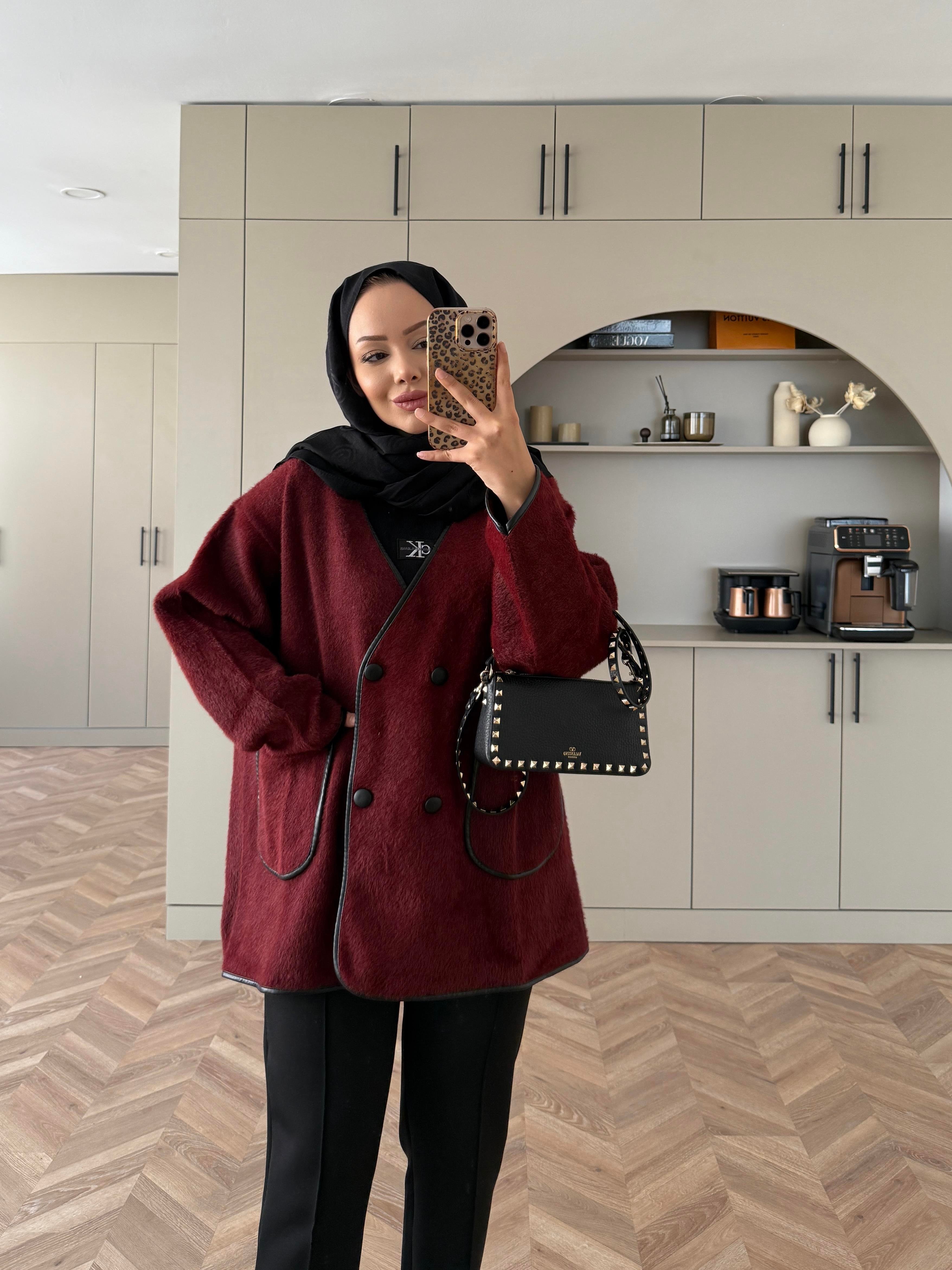 Keira Angora Biyeli Hırka/Ceket Bordo