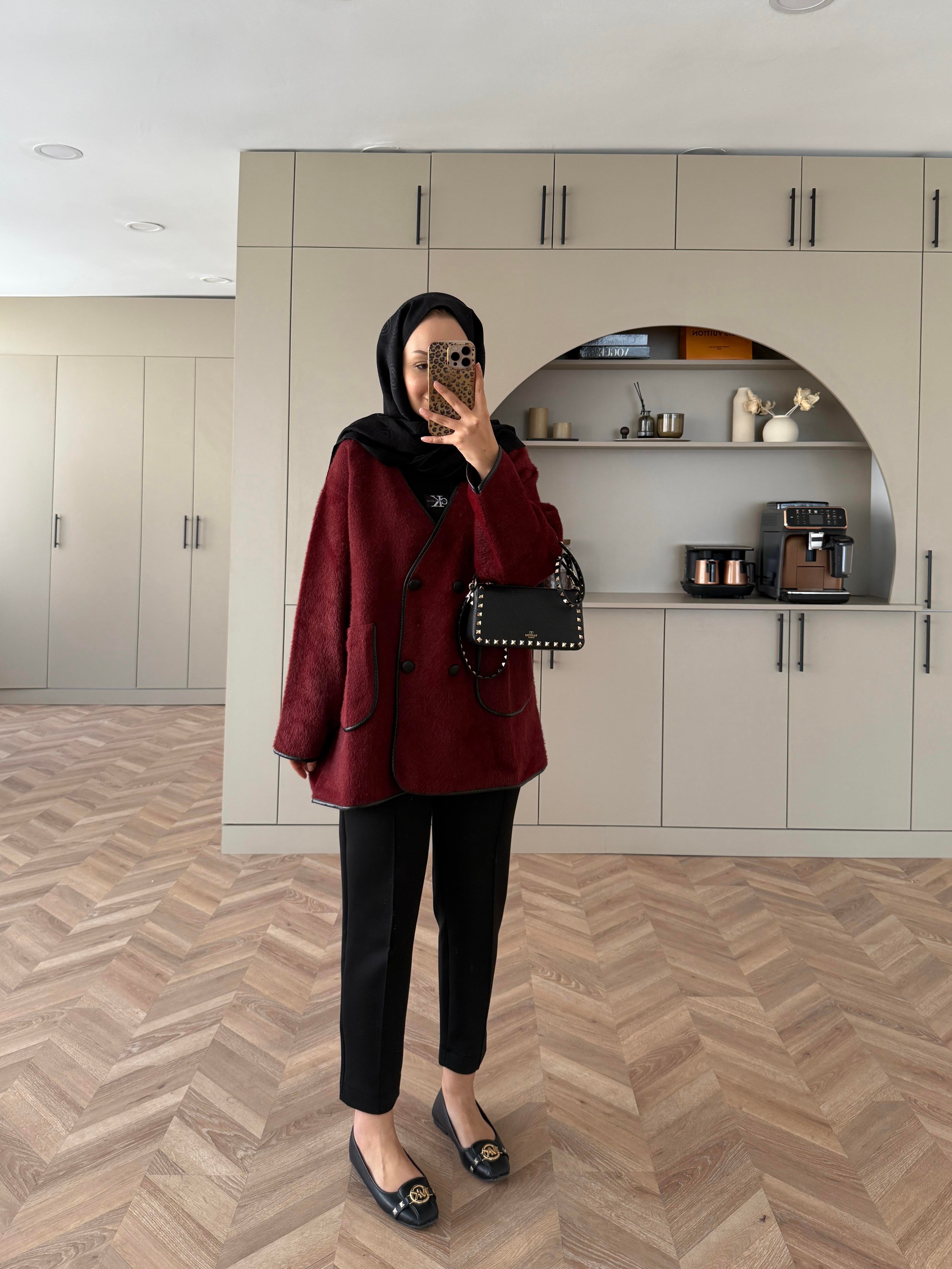 Keira Angora Biyeli Hırka/Ceket Bordo