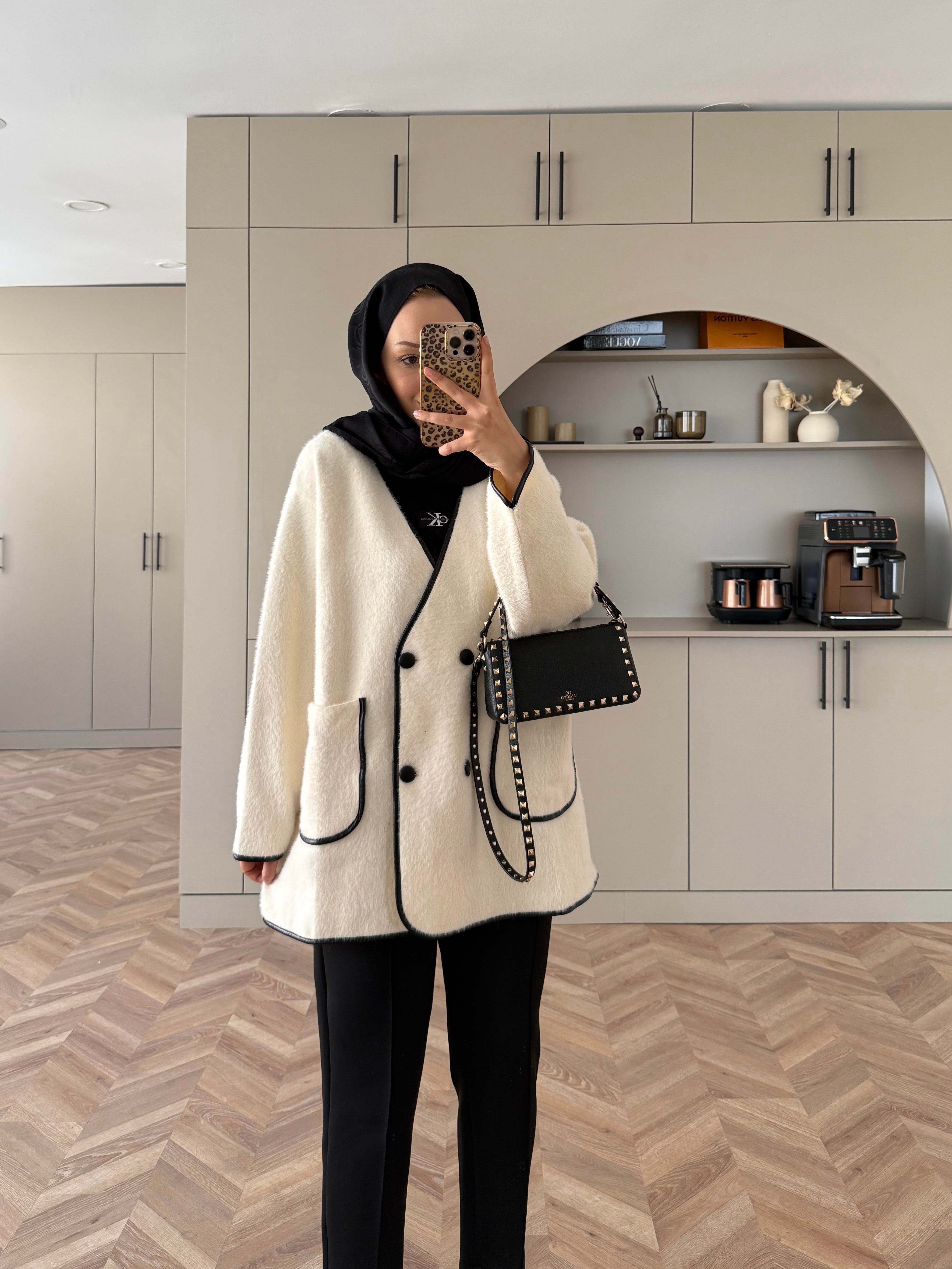 Keira Angora Biyeli Hırka/Ceket Ekru