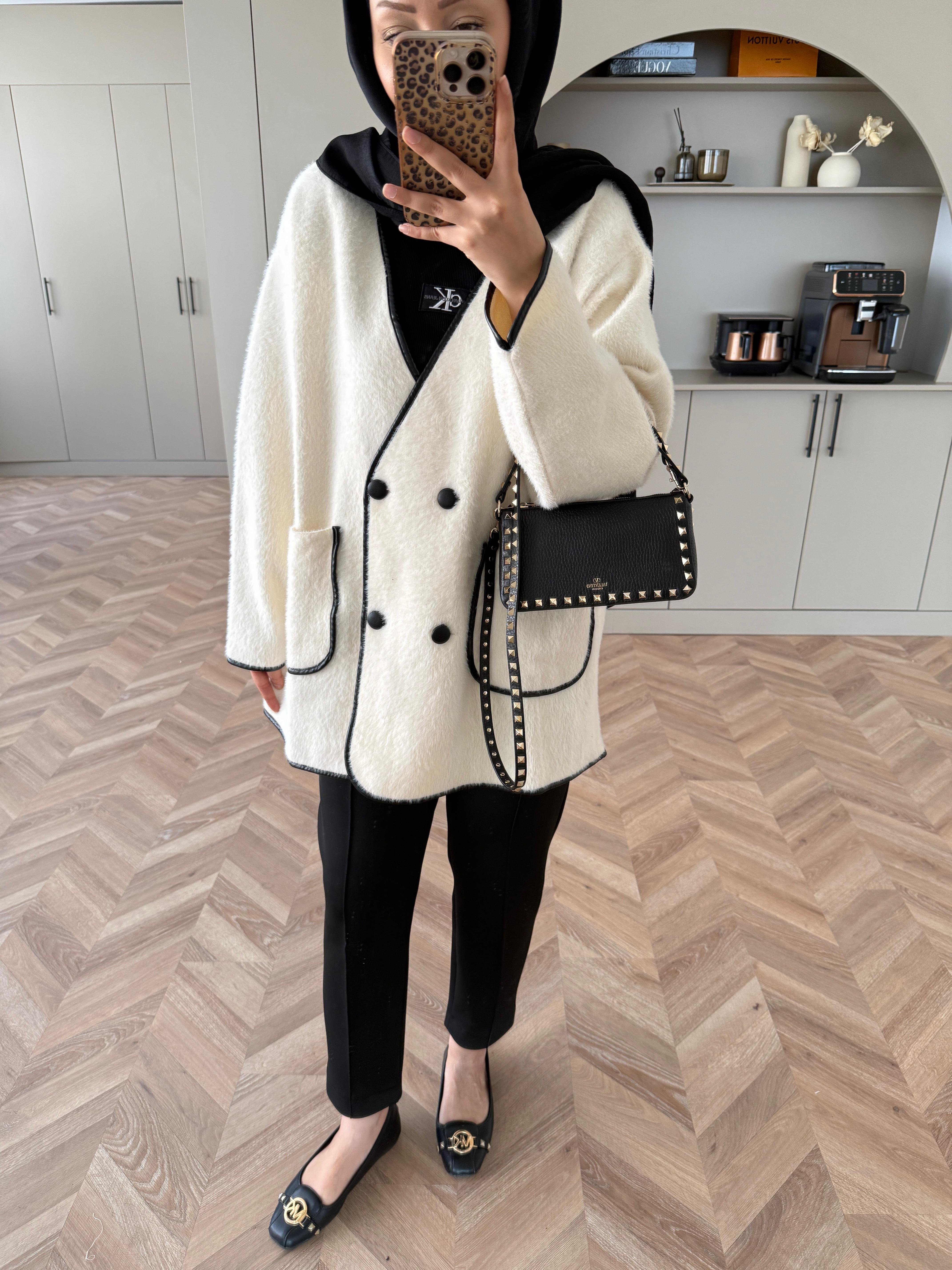 Keira Angora Biyeli Hırka/Ceket Ekru