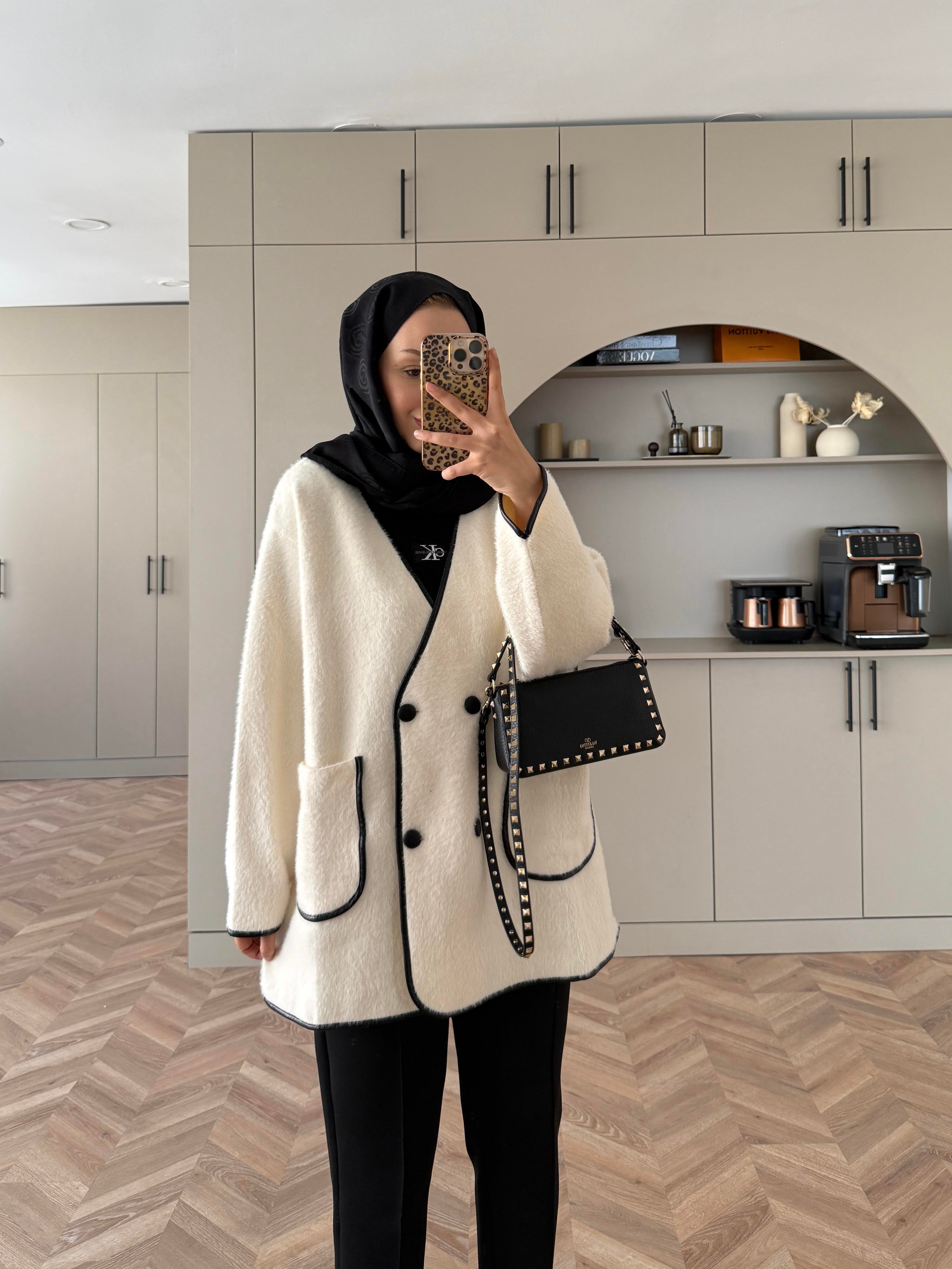 Keira Angora Biyeli Hırka/Ceket Ekru