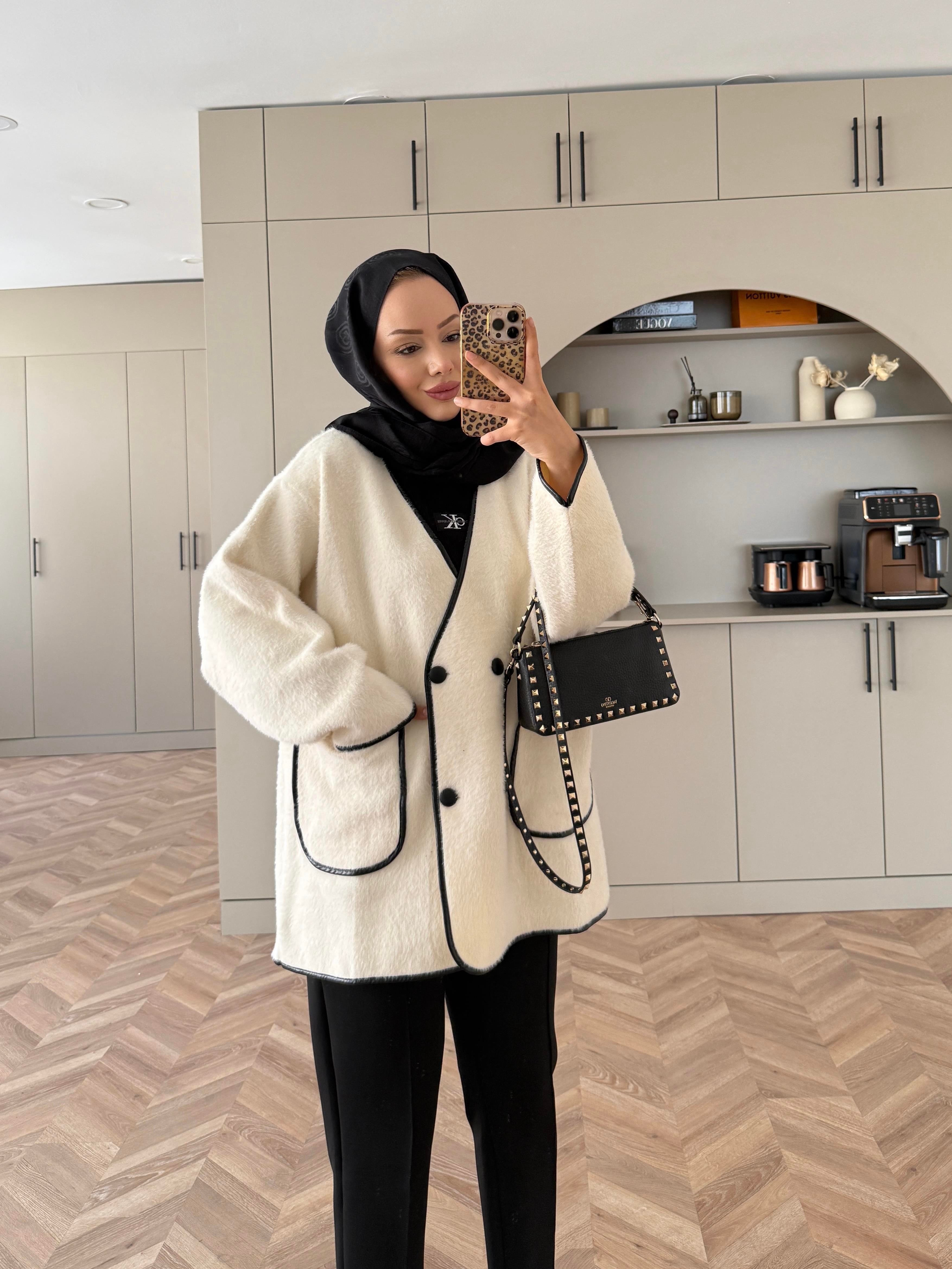 Keira Angora Biyeli Hırka/Ceket Ekru