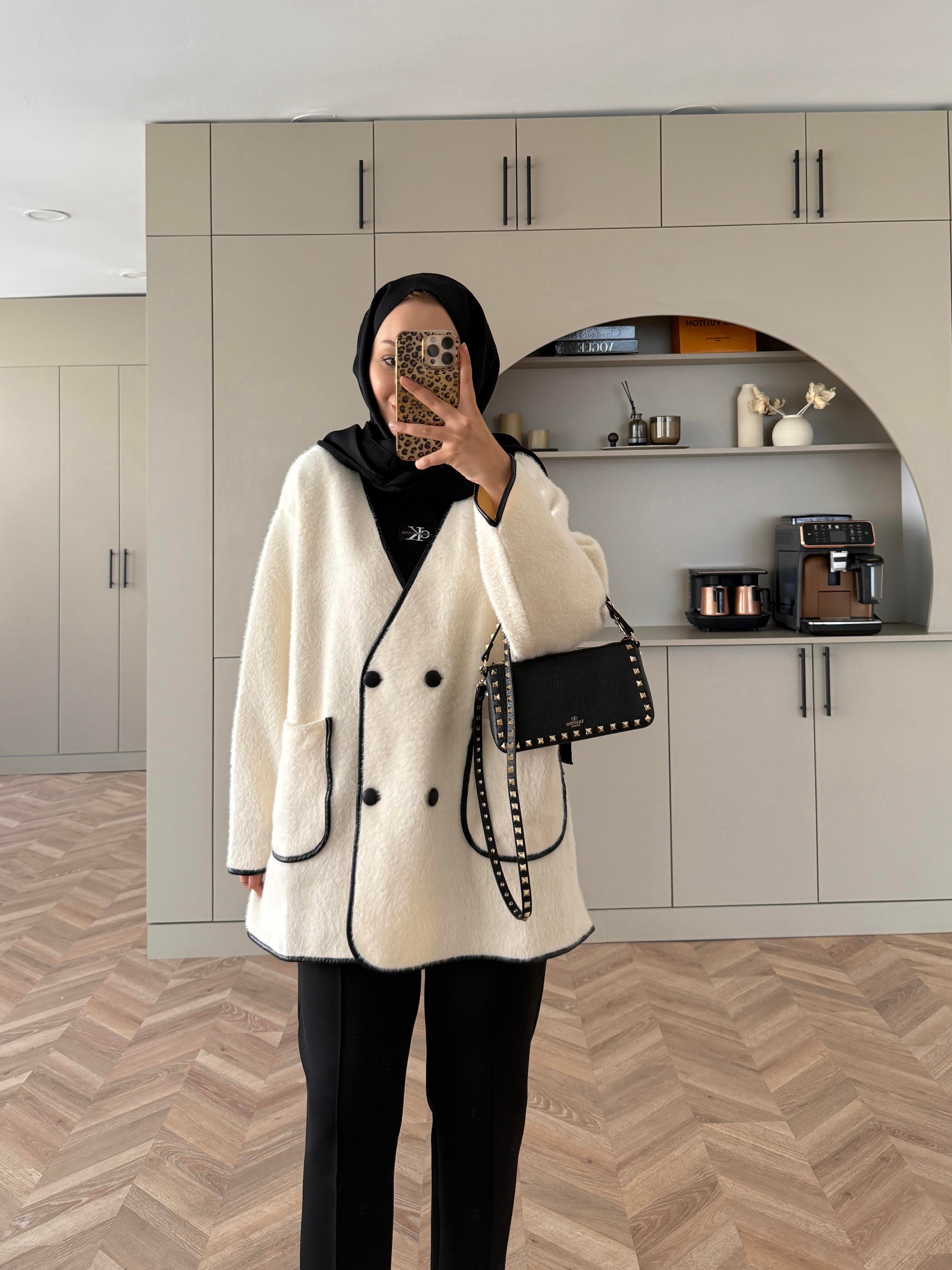 Keira Angora Biyeli Hırka/Ceket Ekru