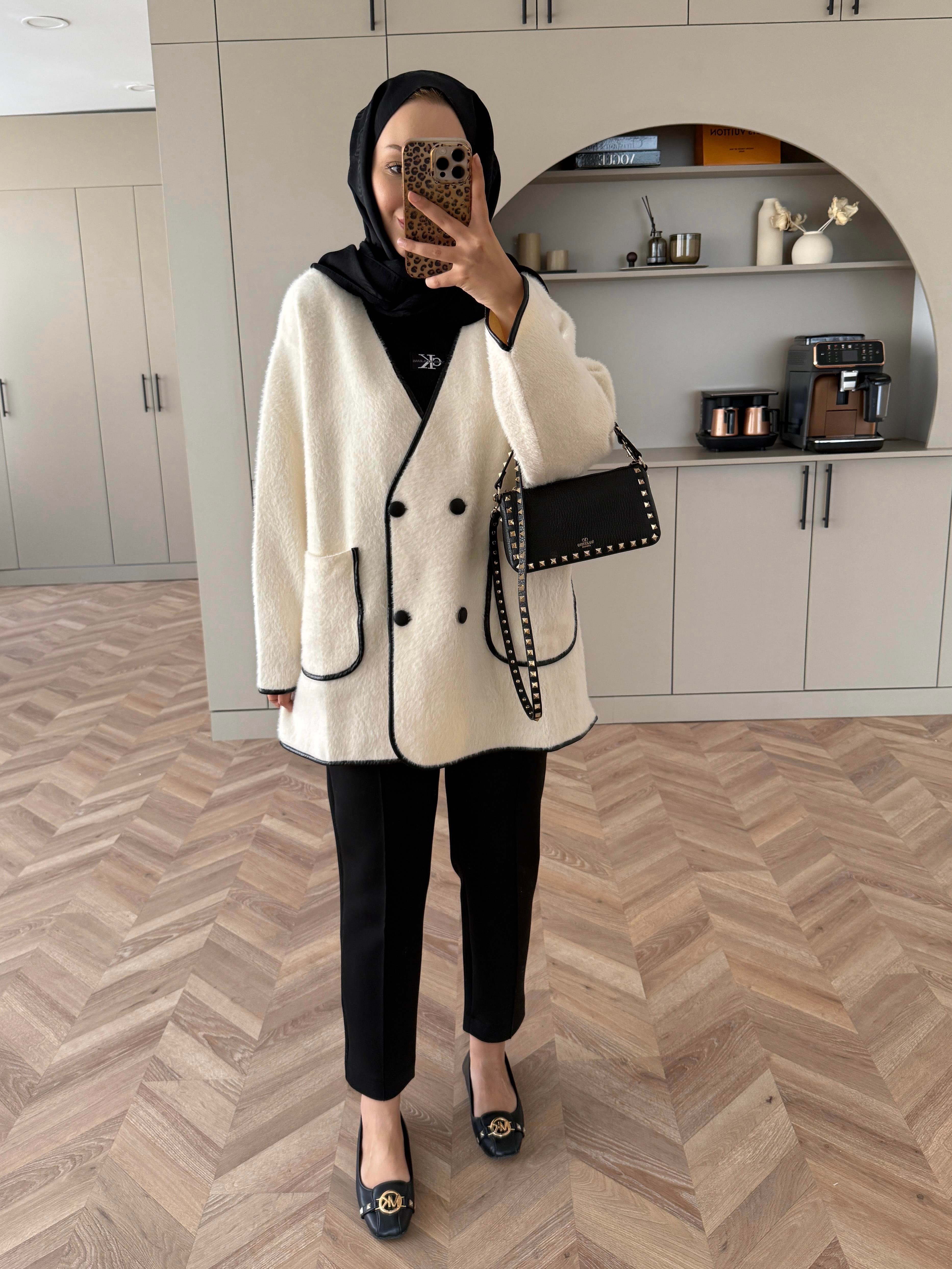 Keira Angora Biyeli Hırka/Ceket Ekru