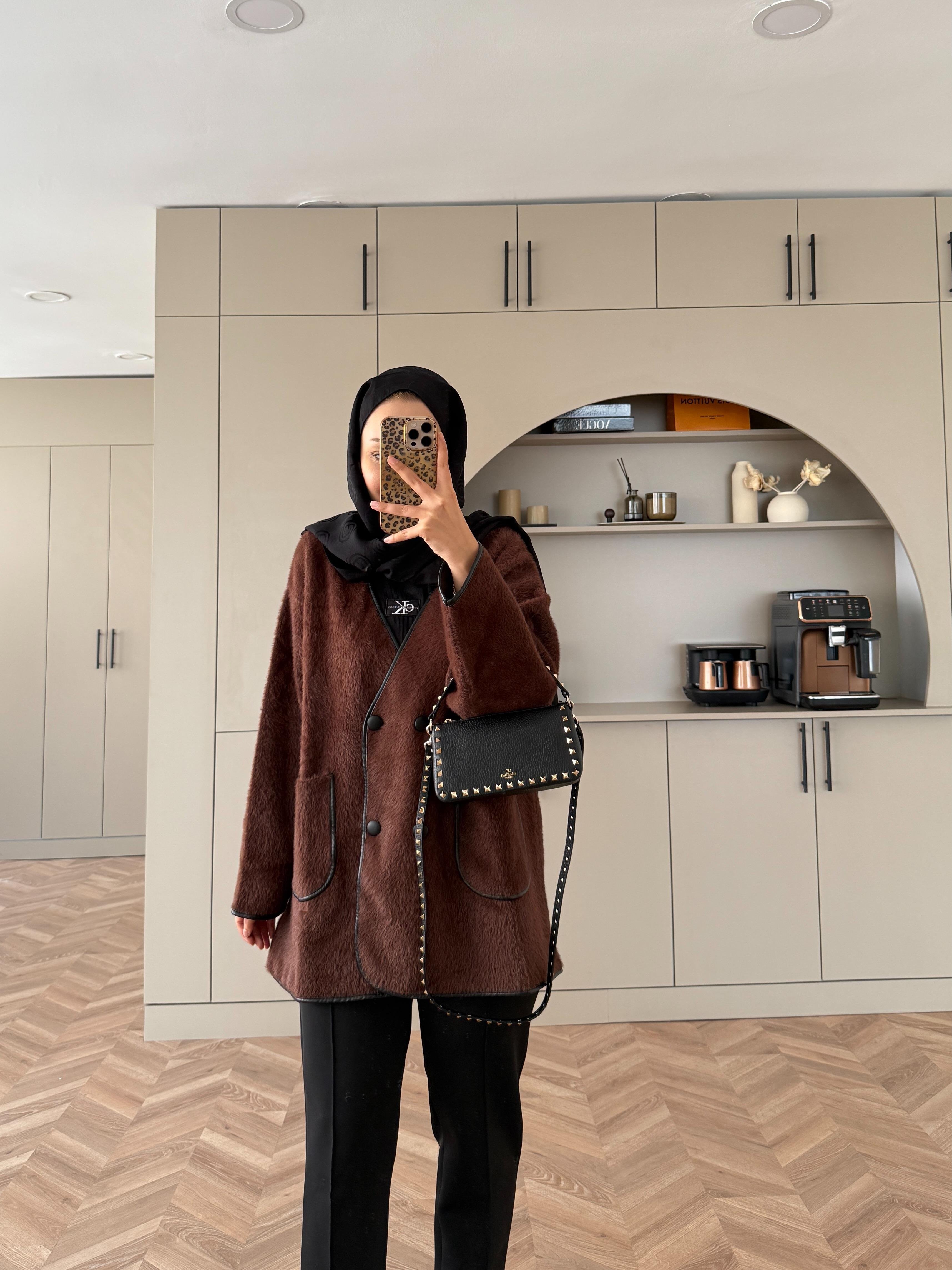 Keira Angora Biyeli Hırka/Ceket Kahve