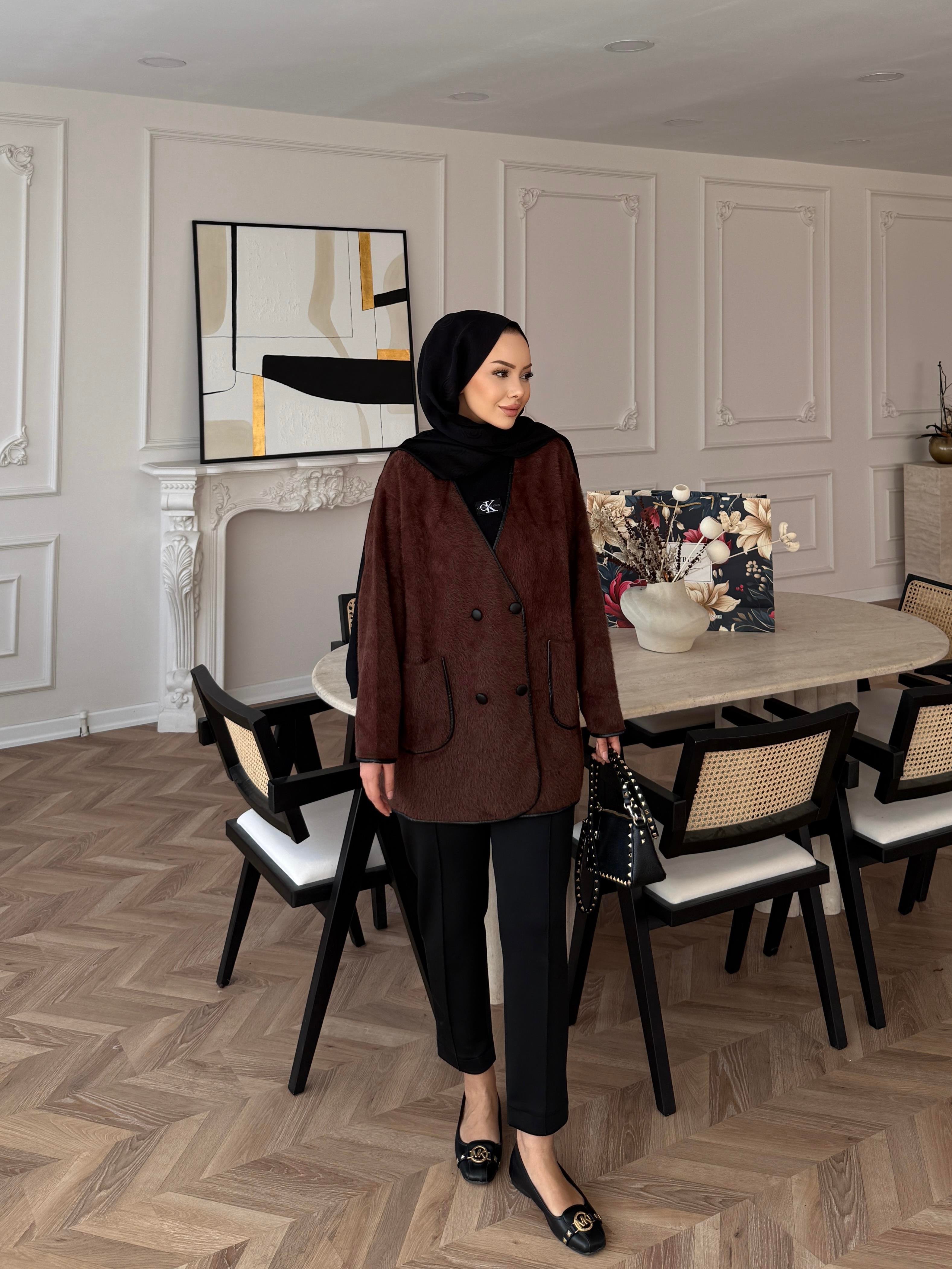 Keira Angora Biyeli Hırka/Ceket Kahve