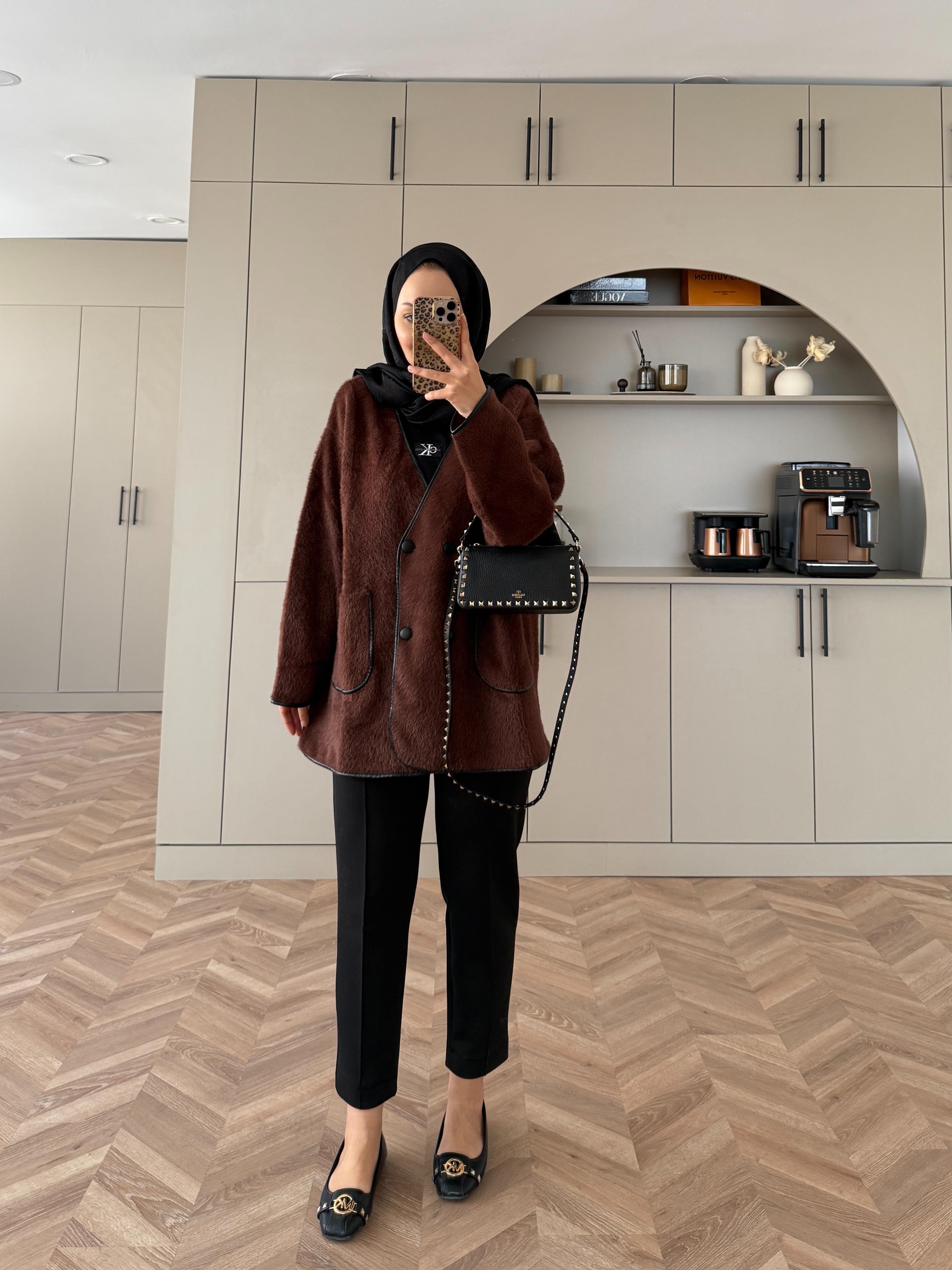 Keira Angora Biyeli Hırka/Ceket Kahve