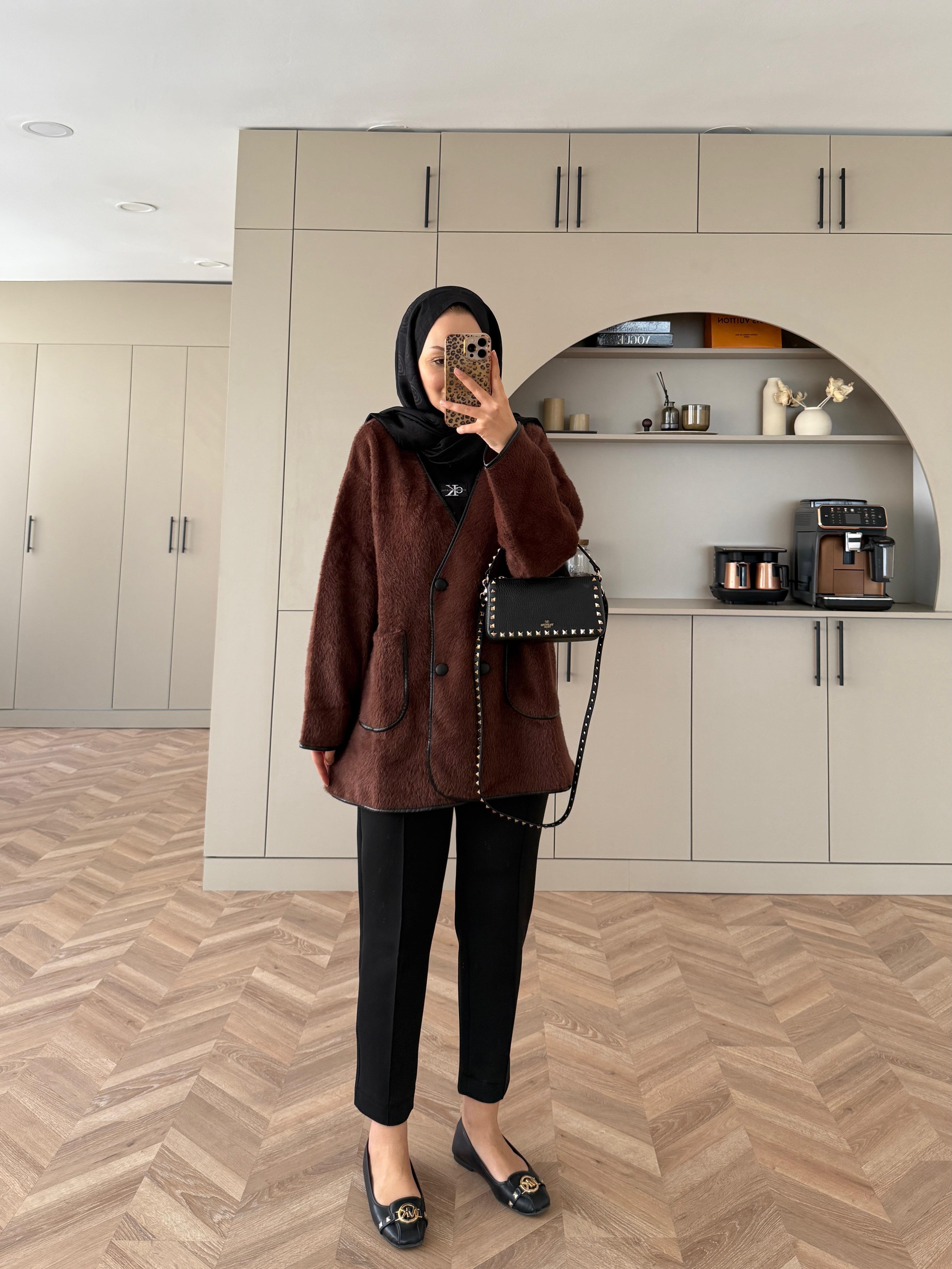 Keira Angora Biyeli Hırka/Ceket Kahve