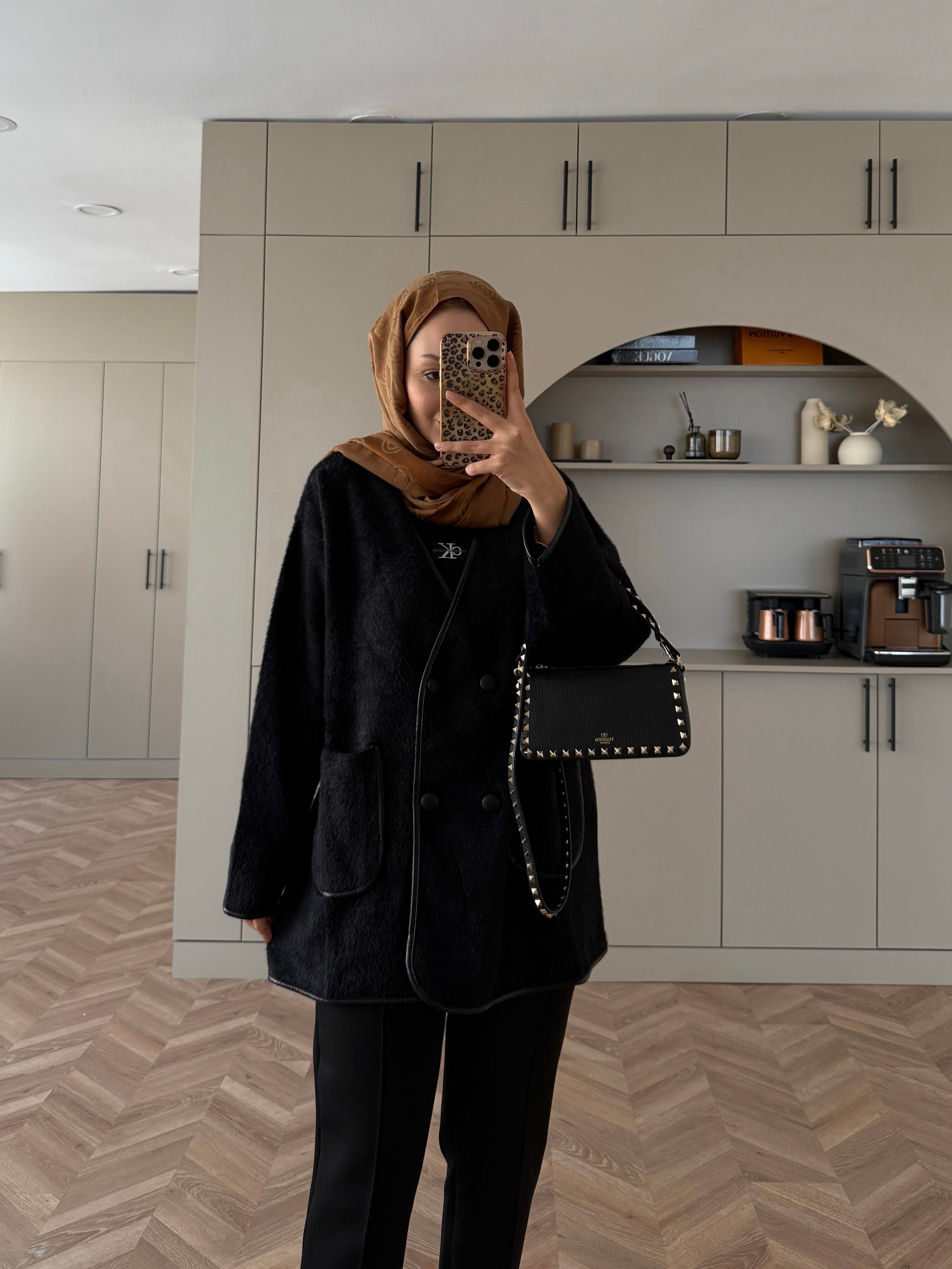 Keira Angora Biyeli Hırka/Ceket Siyah