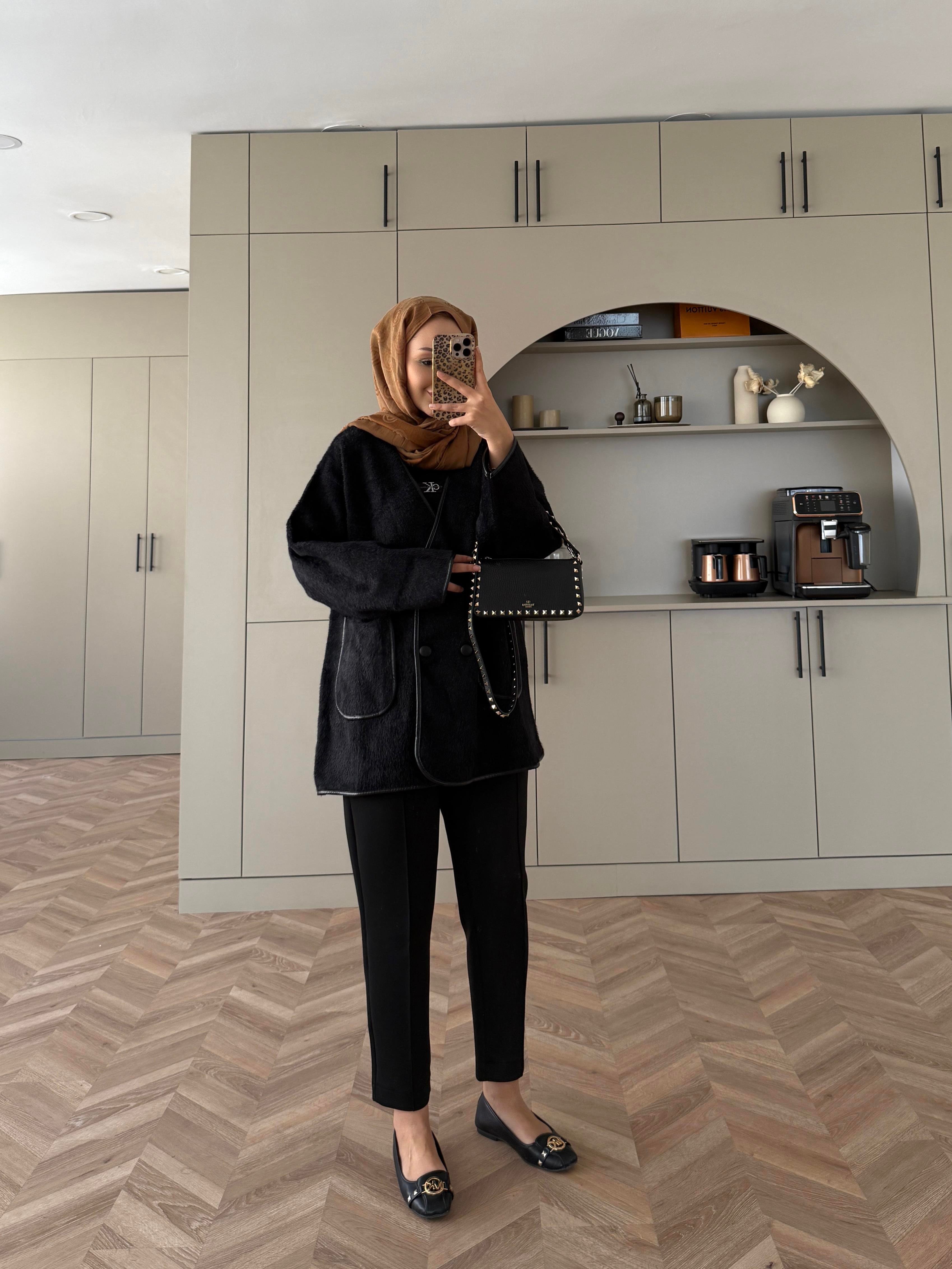 Keira Angora Biyeli Hırka/Ceket Siyah