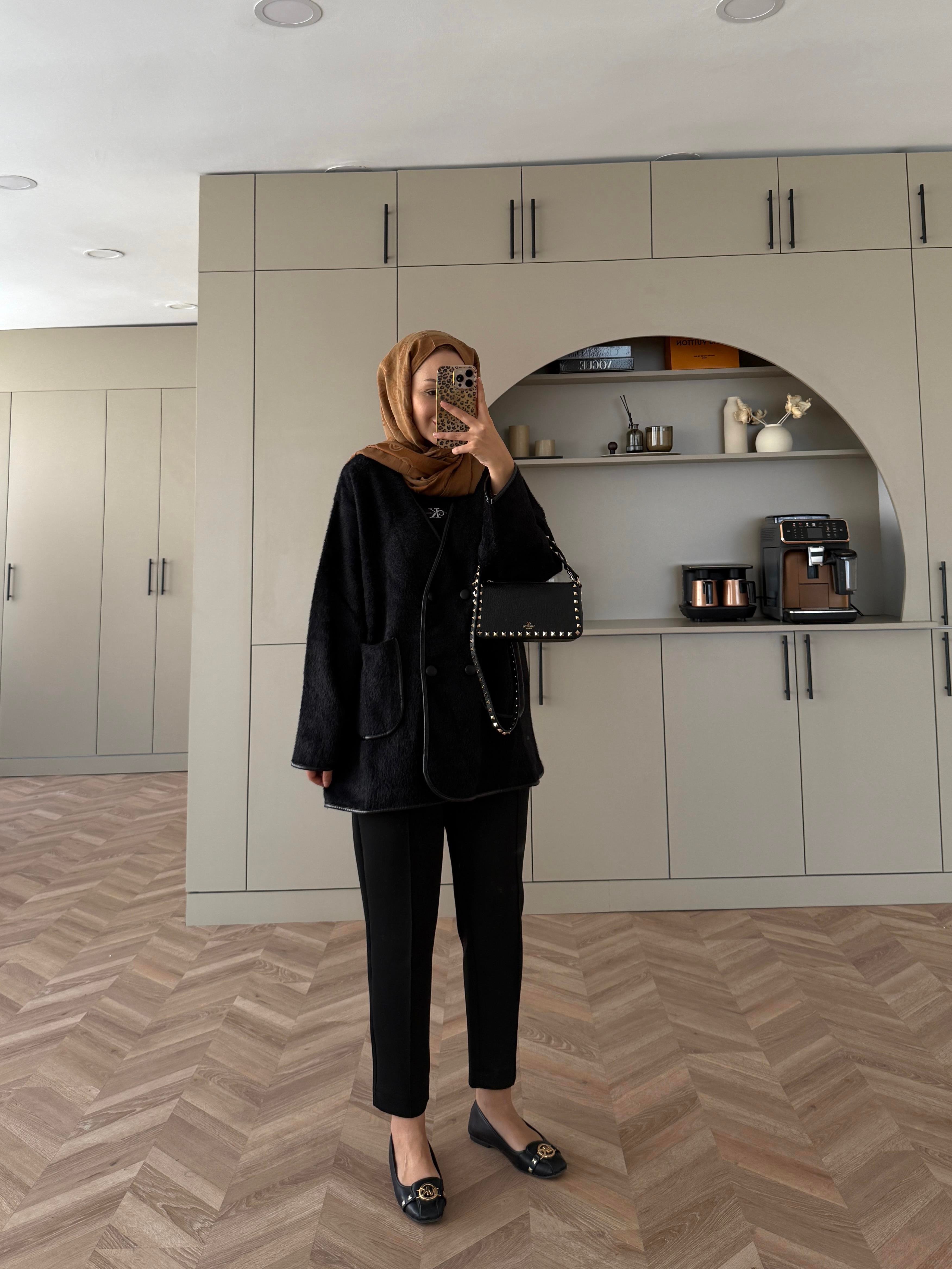 Keira Angora Biyeli Hırka/Ceket Siyah