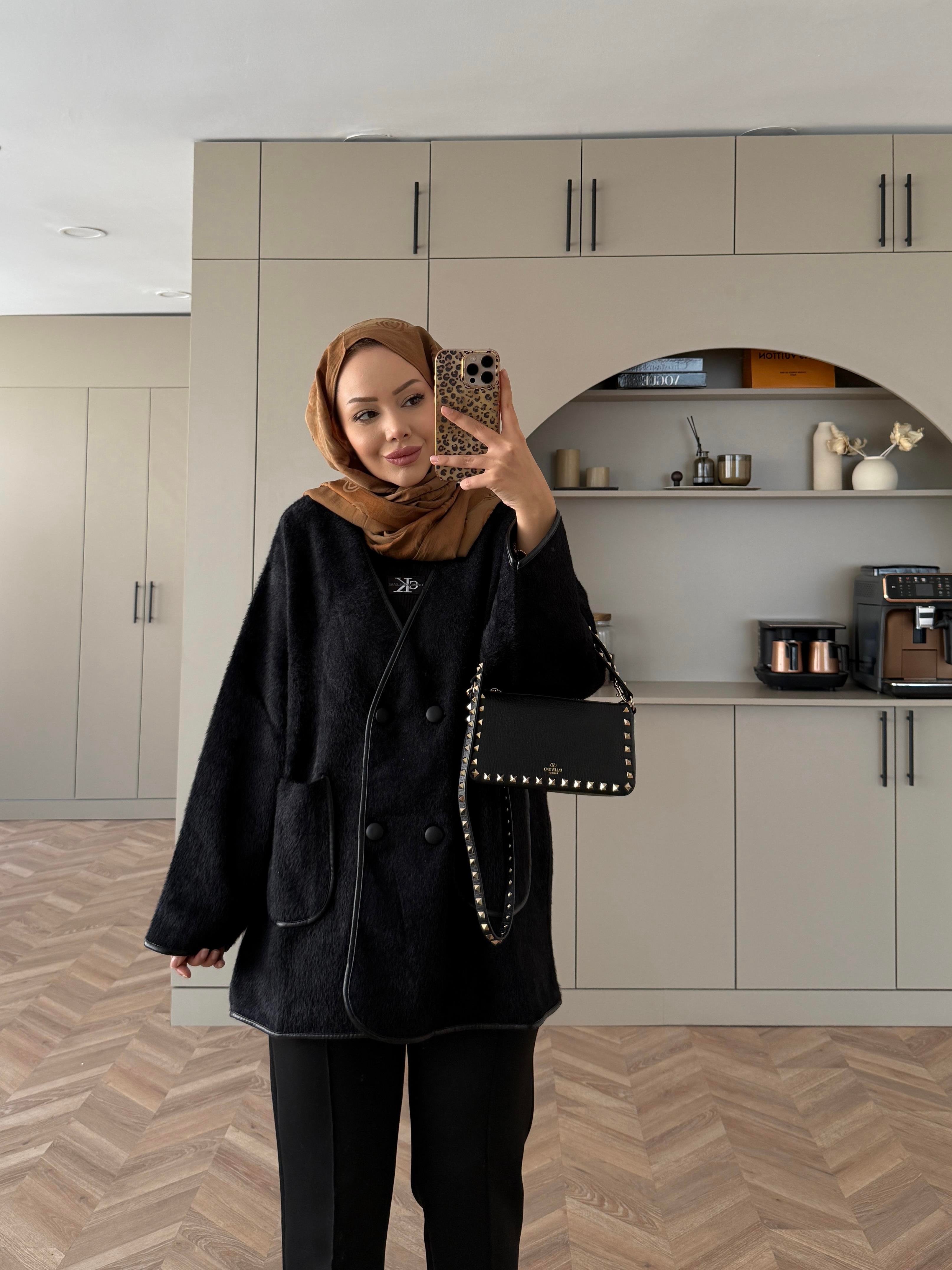 Keira Angora Biyeli Hırka/Ceket Siyah