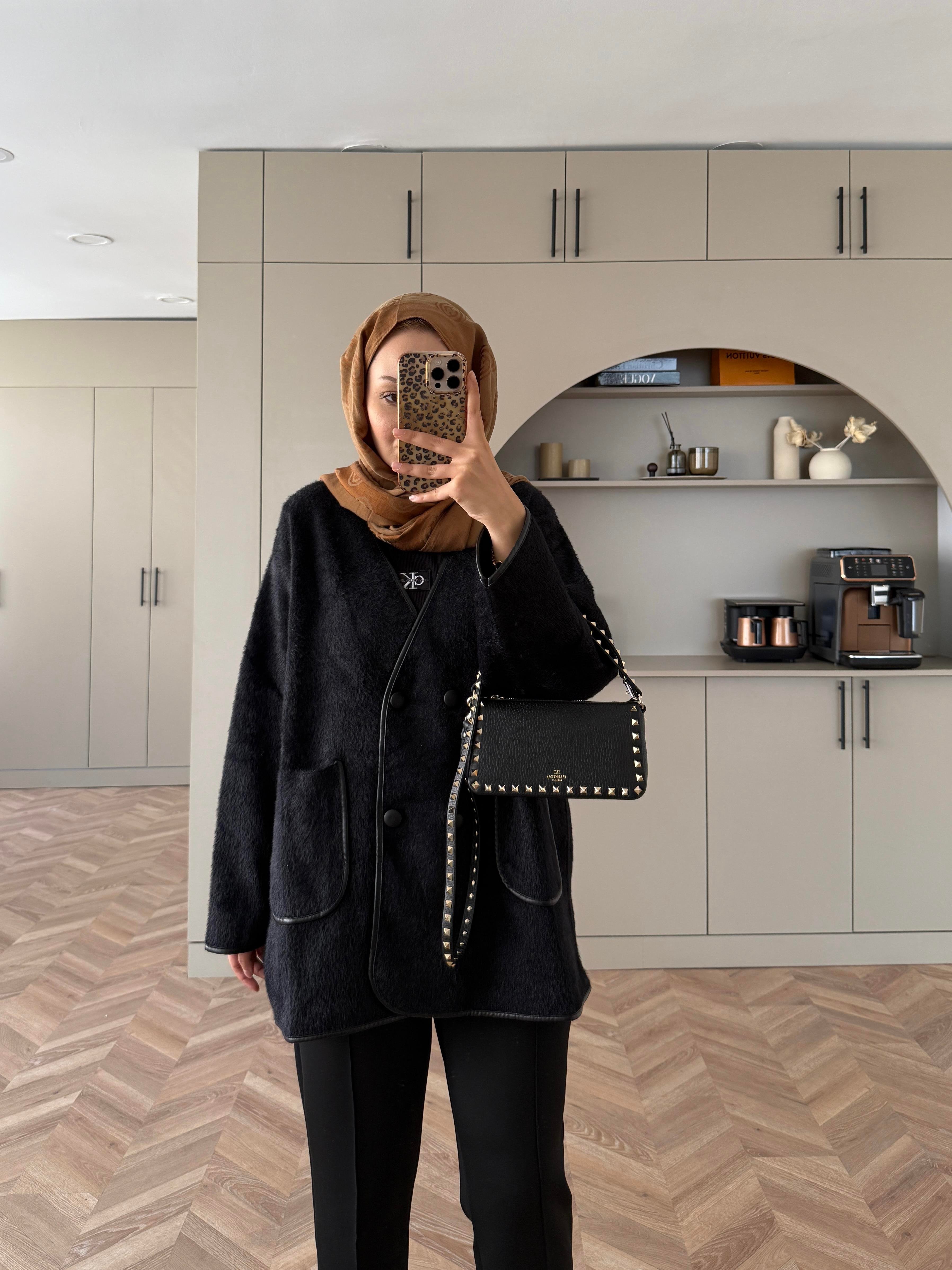 Keira Angora Biyeli Hırka/Ceket Siyah