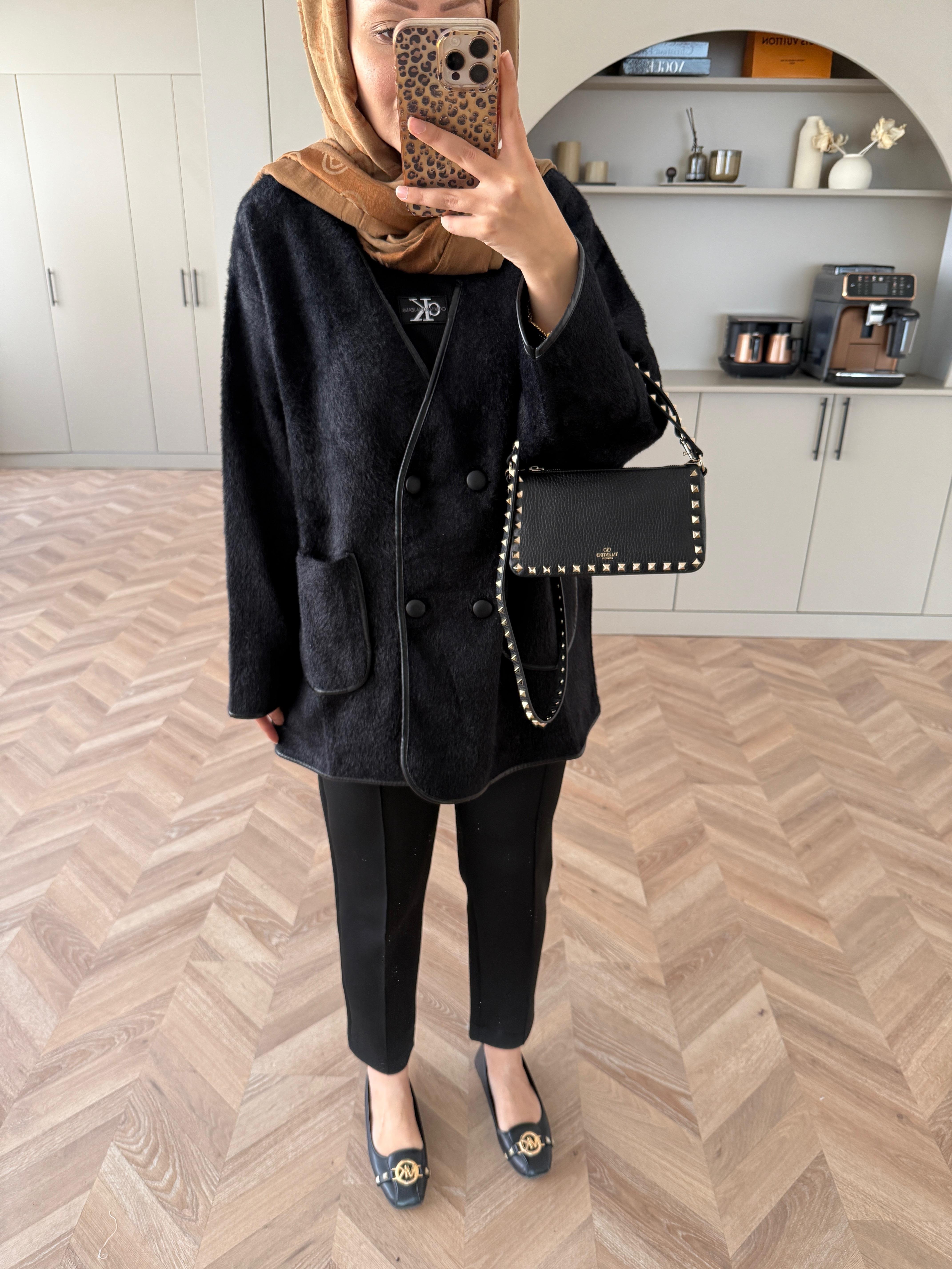 Keira Angora Biyeli Hırka/Ceket Siyah