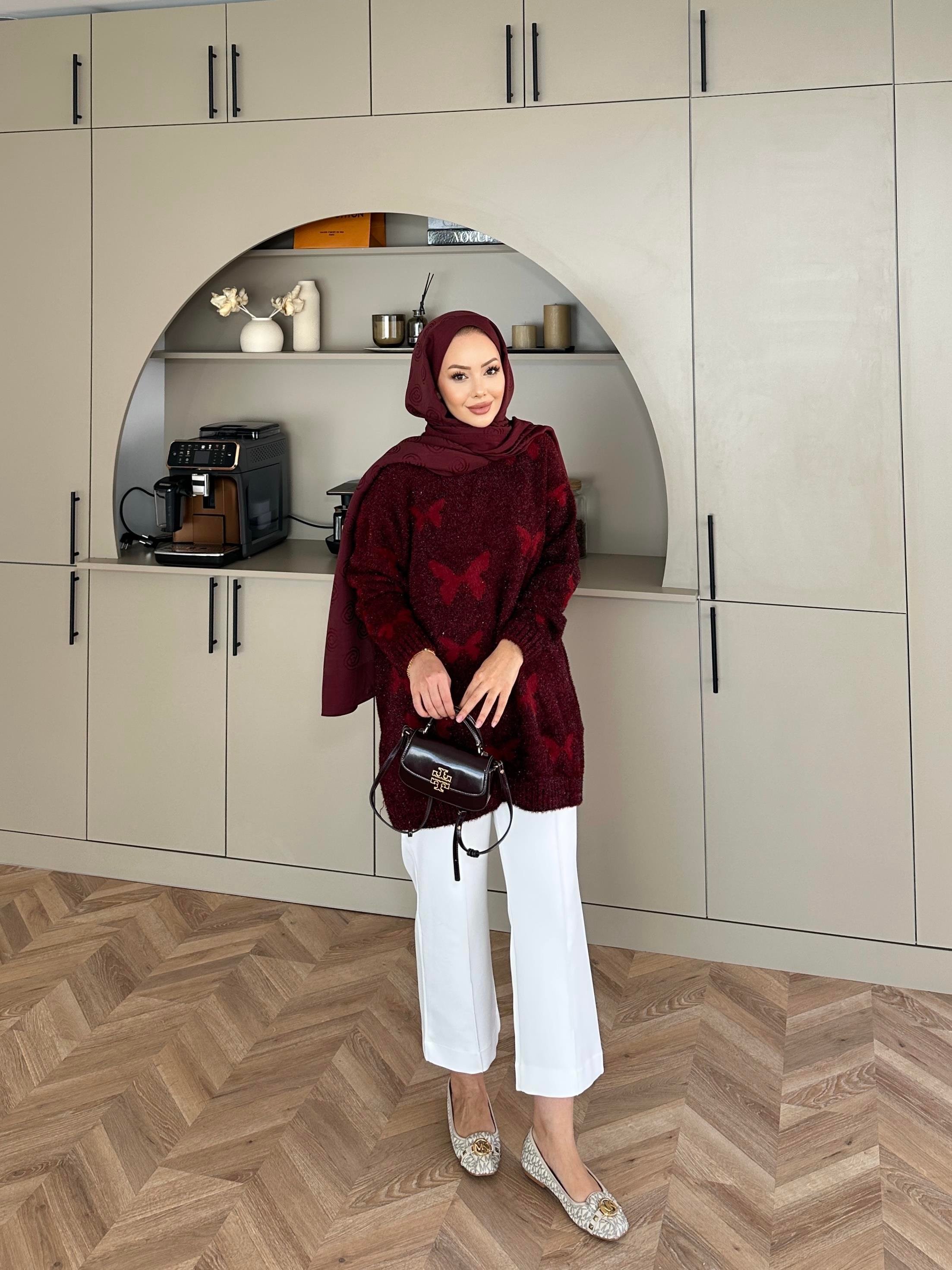 Kelebek Simli Kazak Bordo