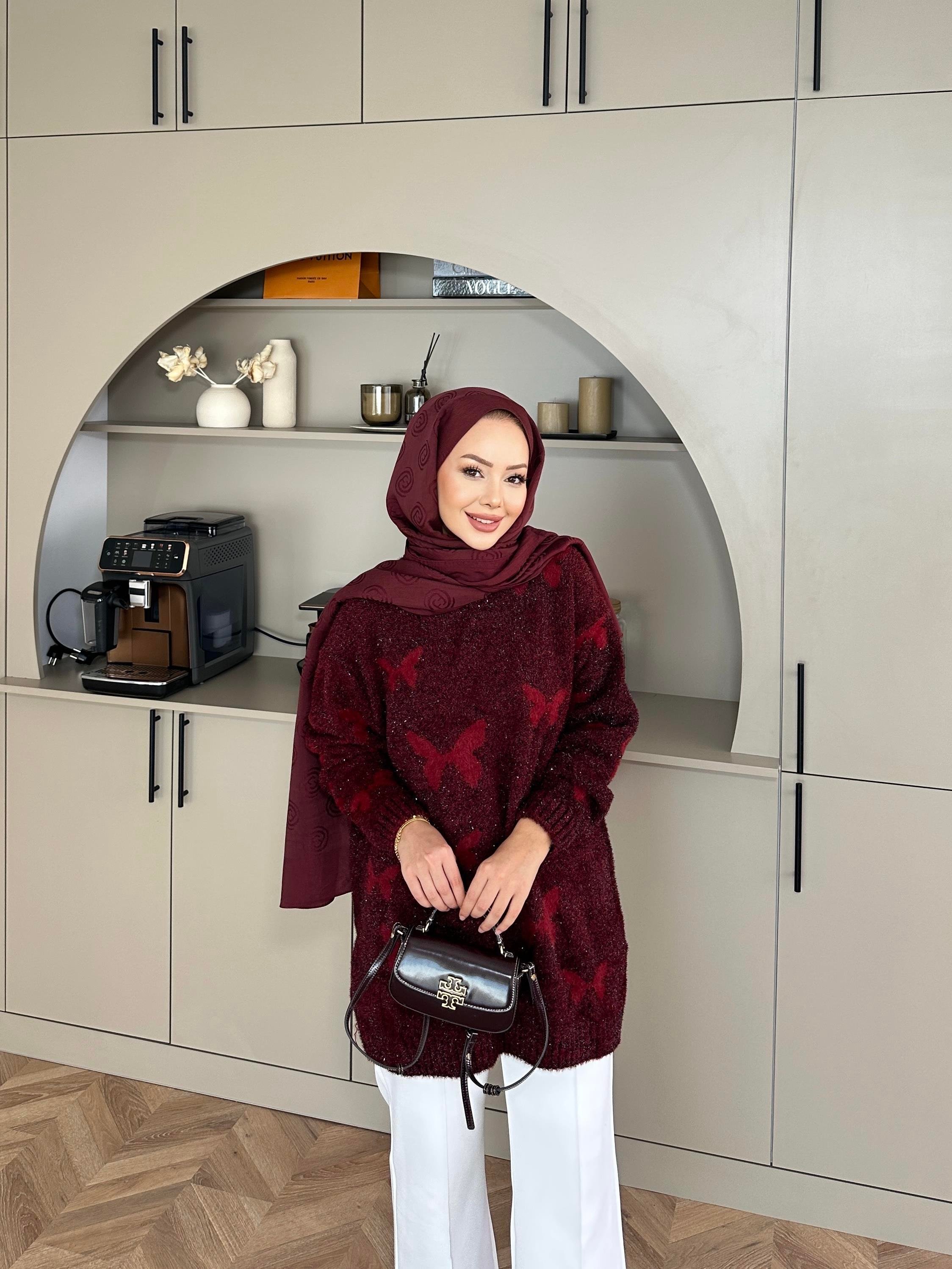 Kelebek Simli Kazak Bordo