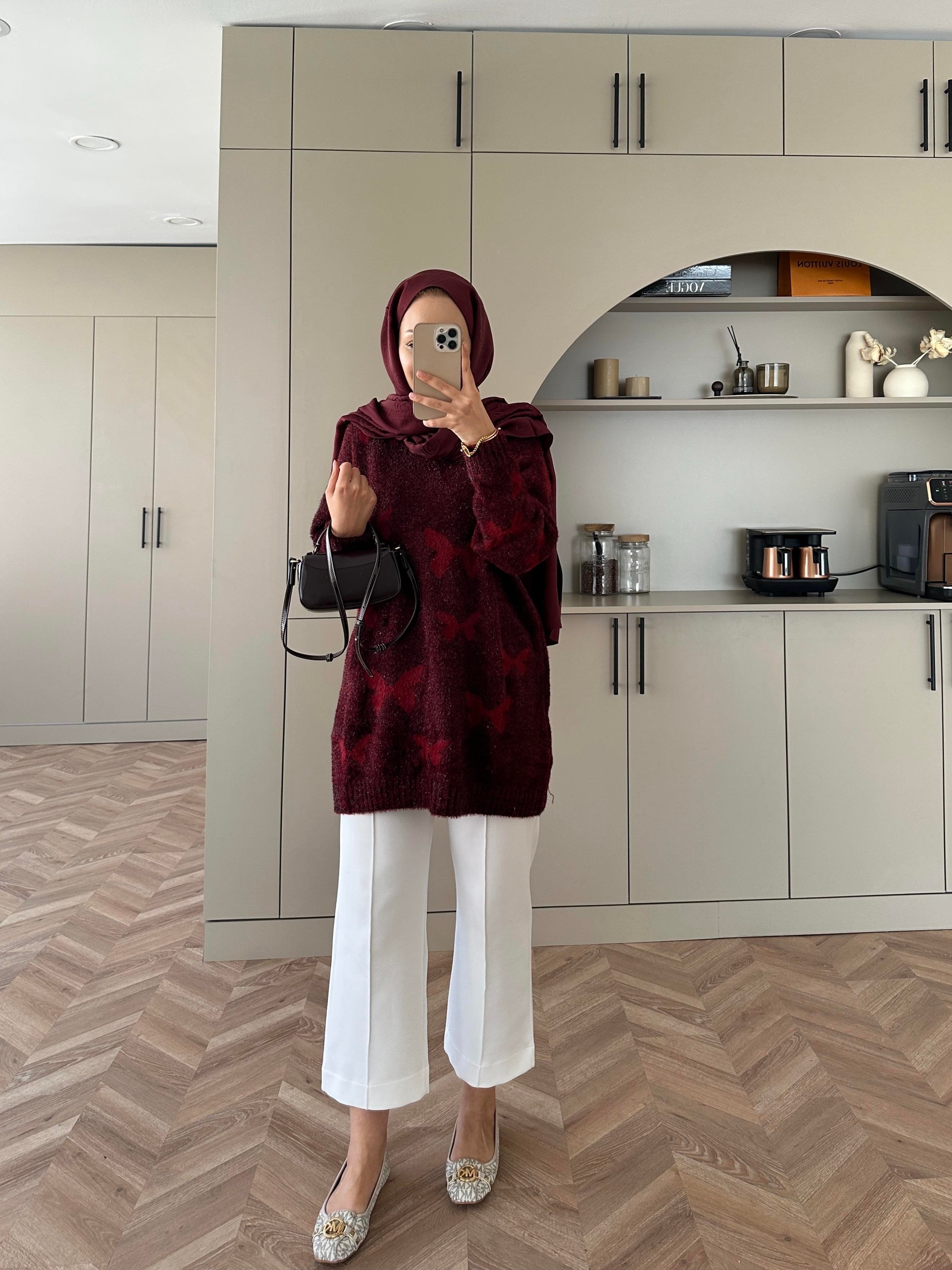 Kelebek Simli Kazak Bordo