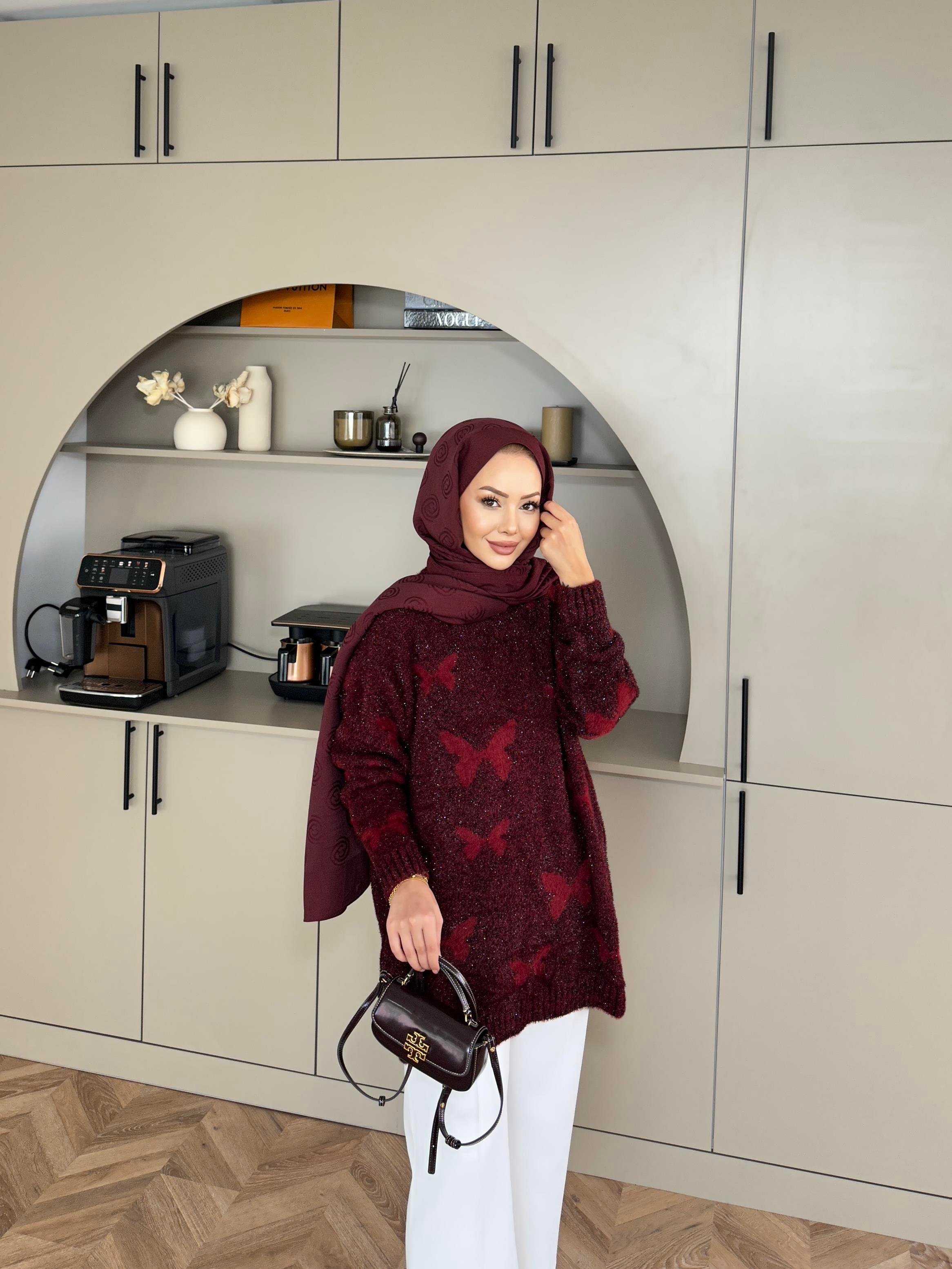 Kelebek Simli Kazak Bordo