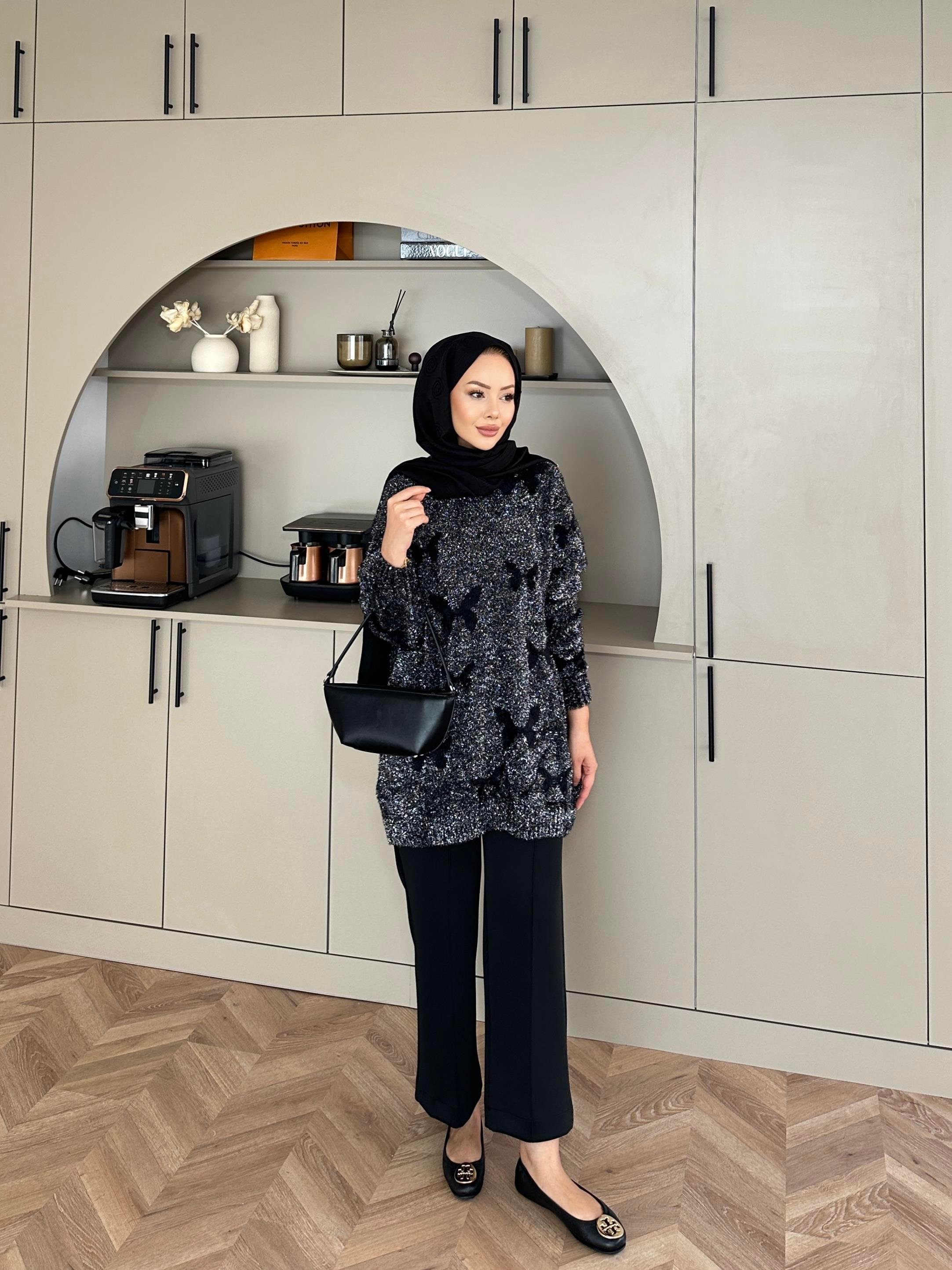 Kelebek Simli Kazak Siyah