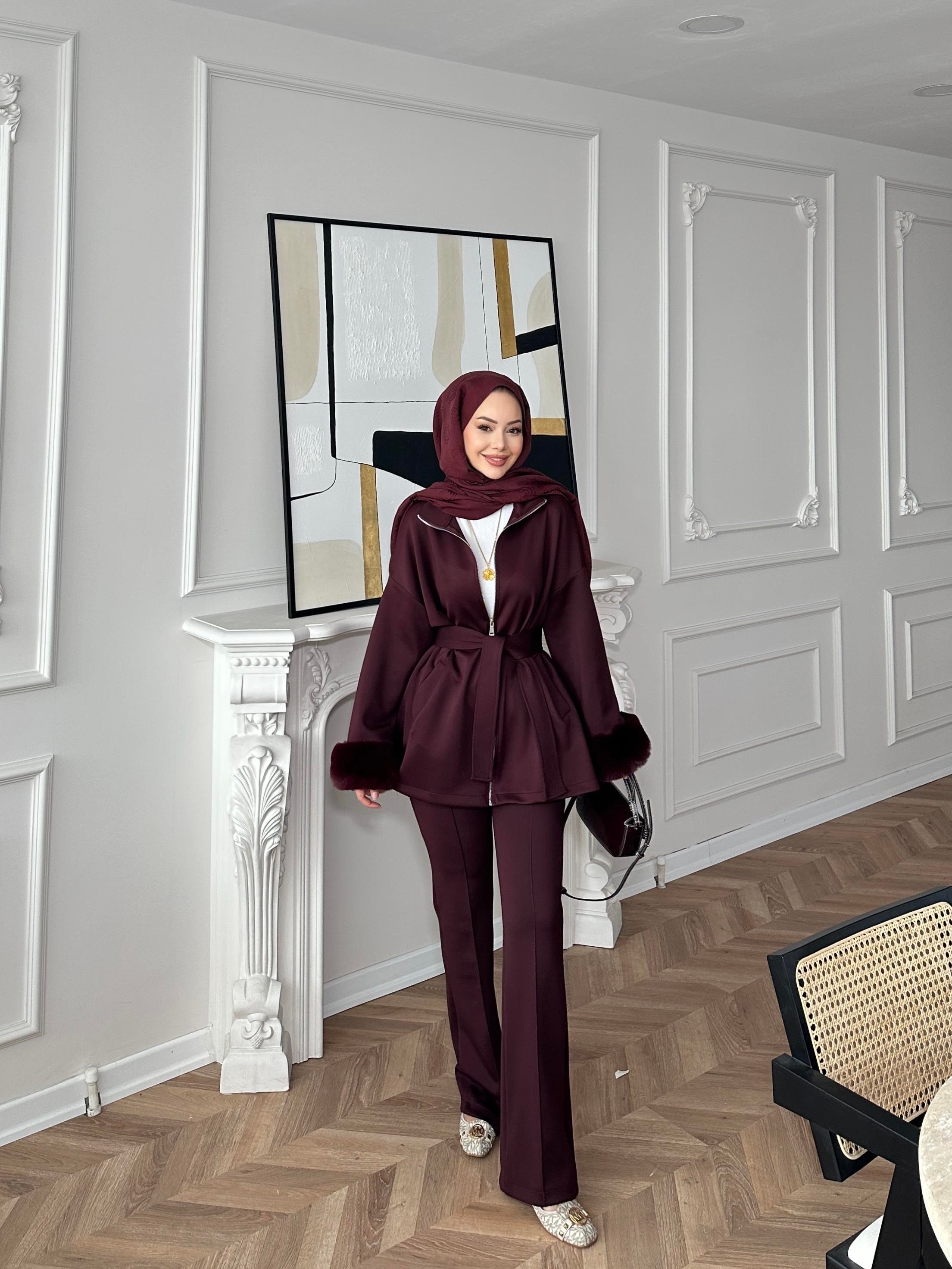 Ketty Kürklü Scuba Takım Bordo 