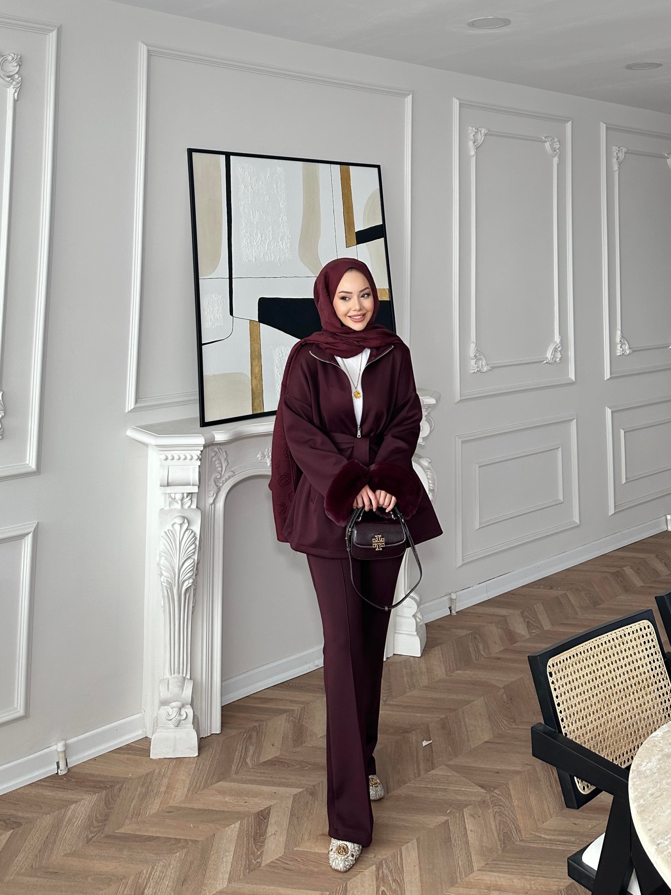 Ketty Kürklü Scuba Takım Bordo 