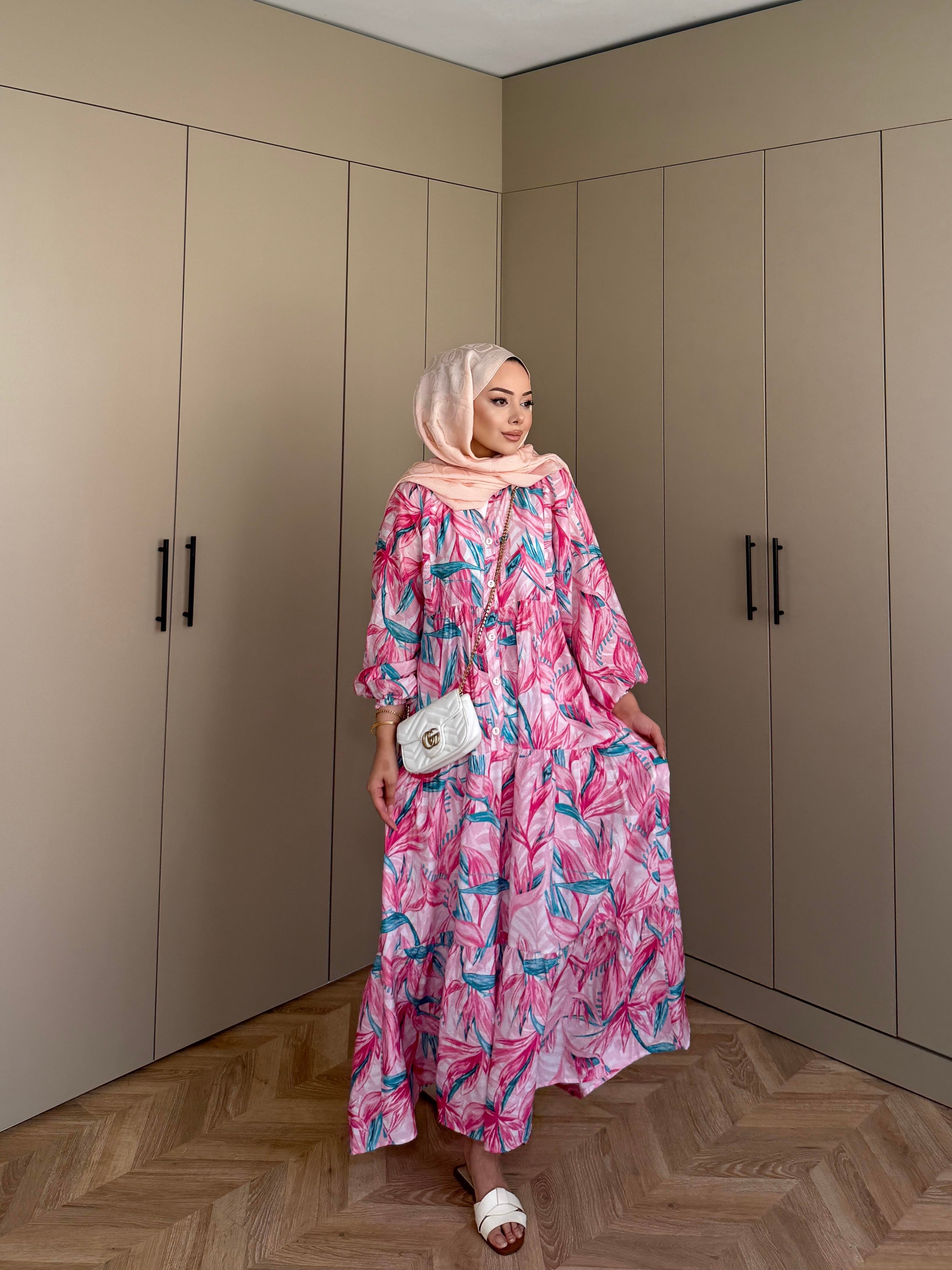 Kiraz Pamuk Vual Elbise Pembe