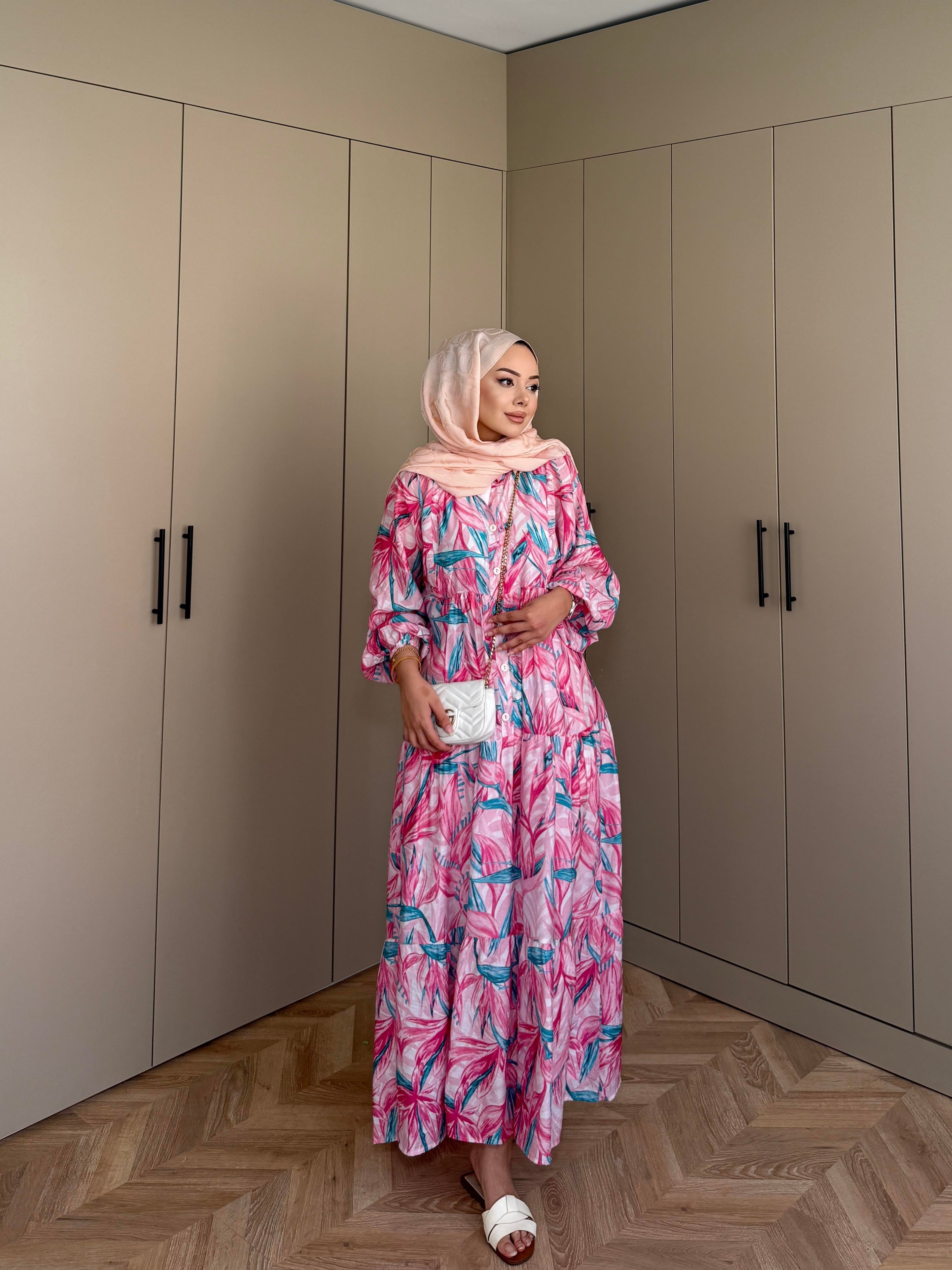 Kiraz Pamuk Vual Elbise Pembe