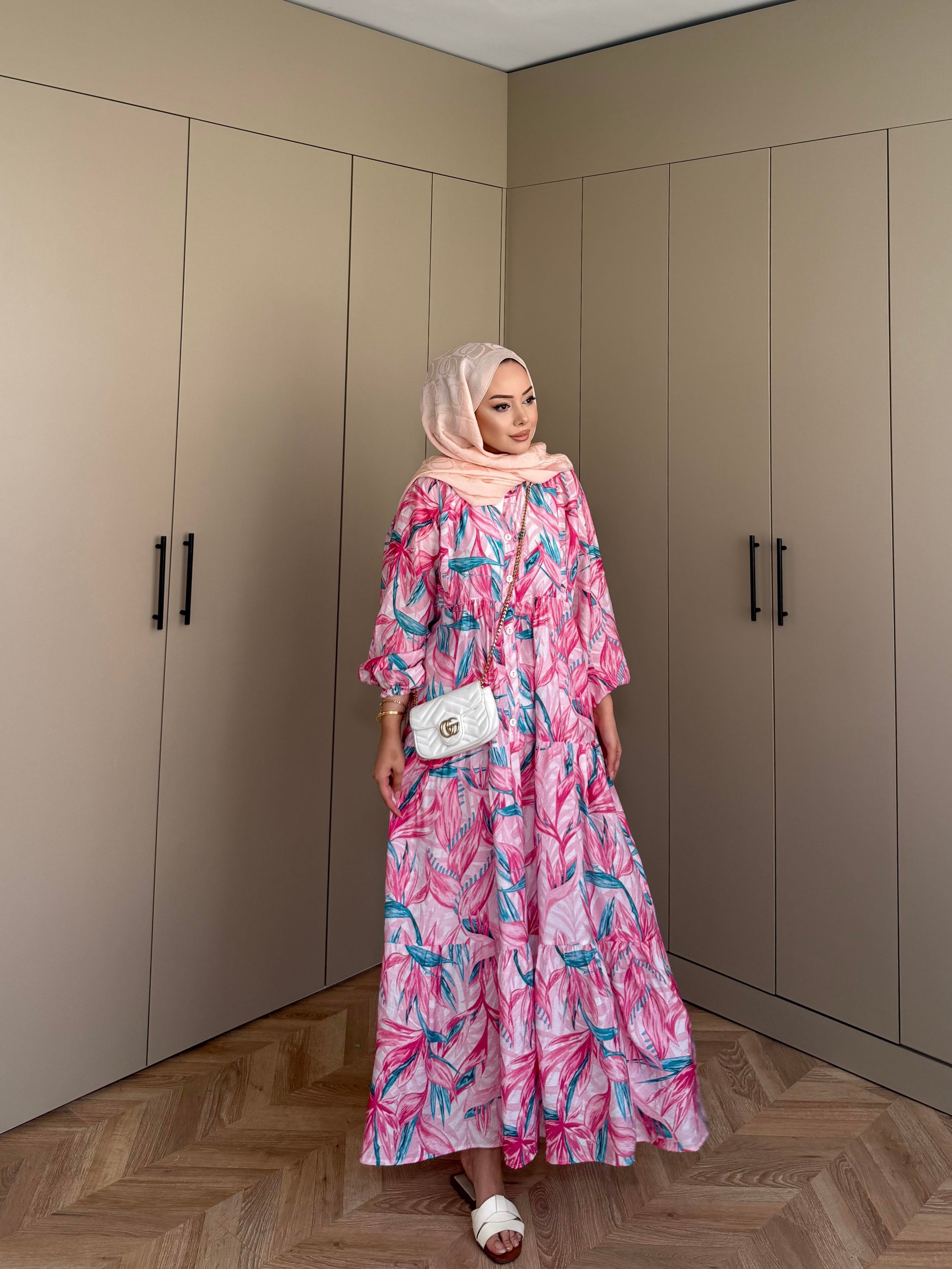 Kiraz Pamuk Vual Elbise Pembe