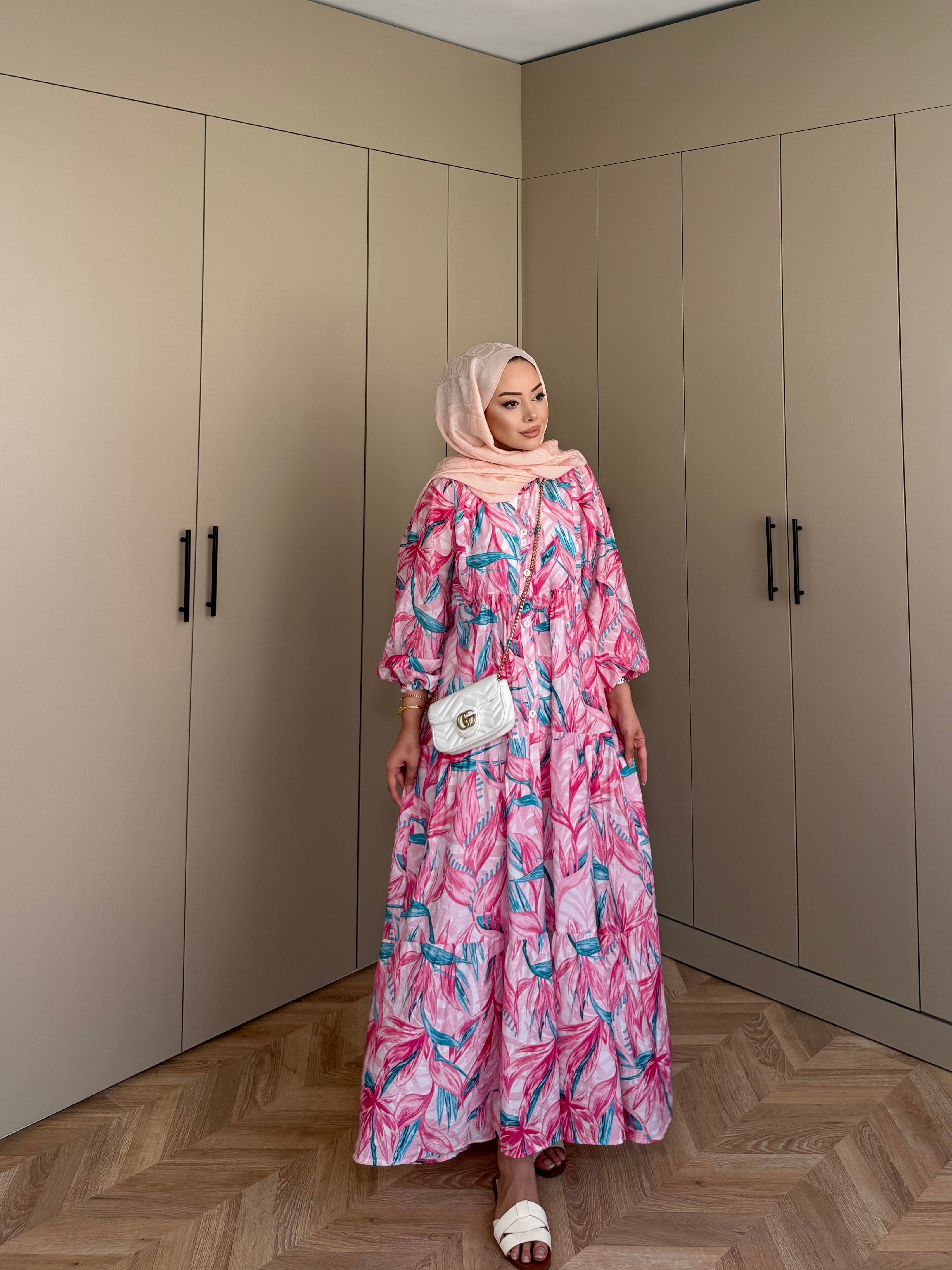 Kiraz Pamuk Vual Elbise Pembe