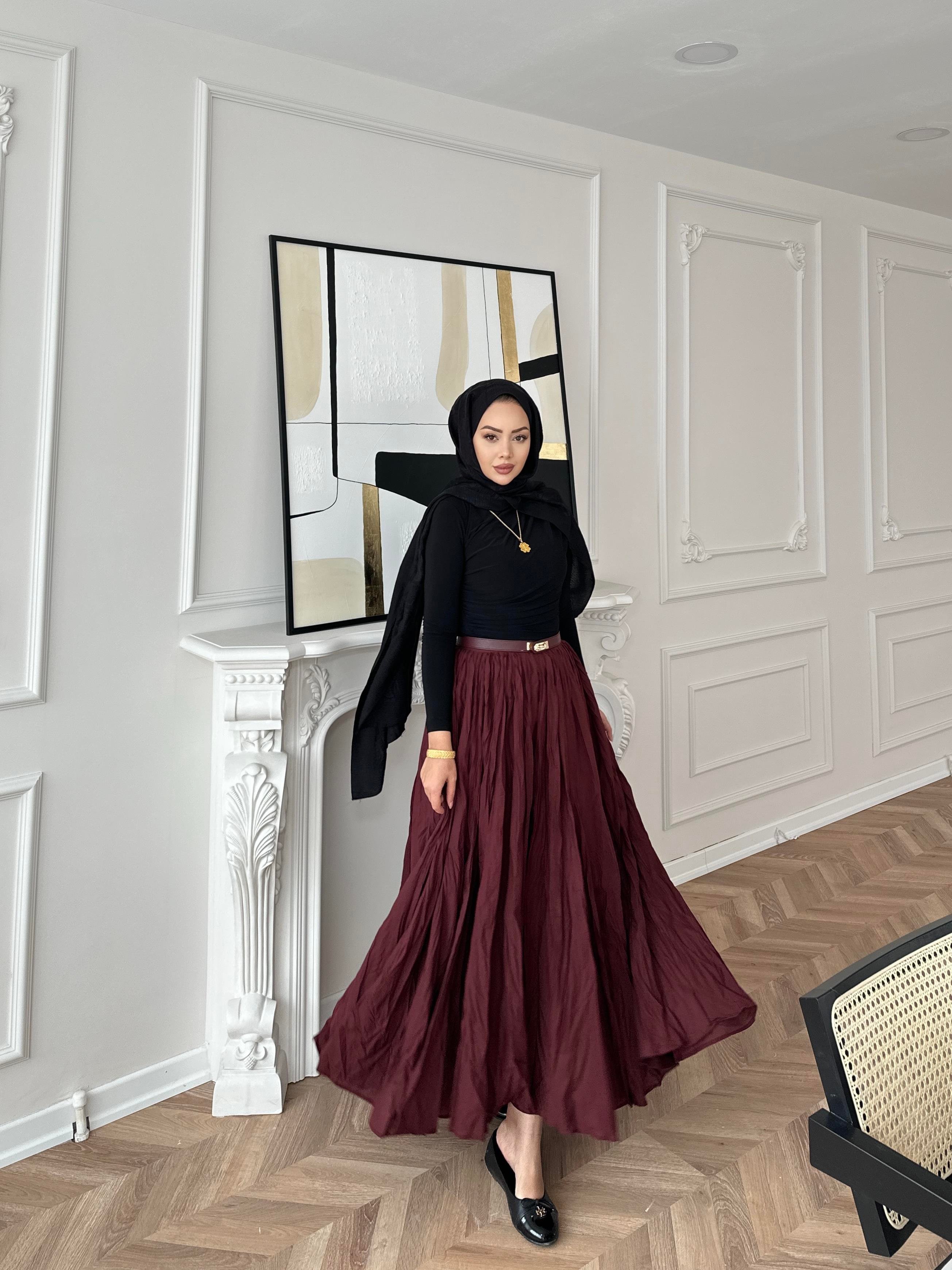 Kırışık Etek Bordo