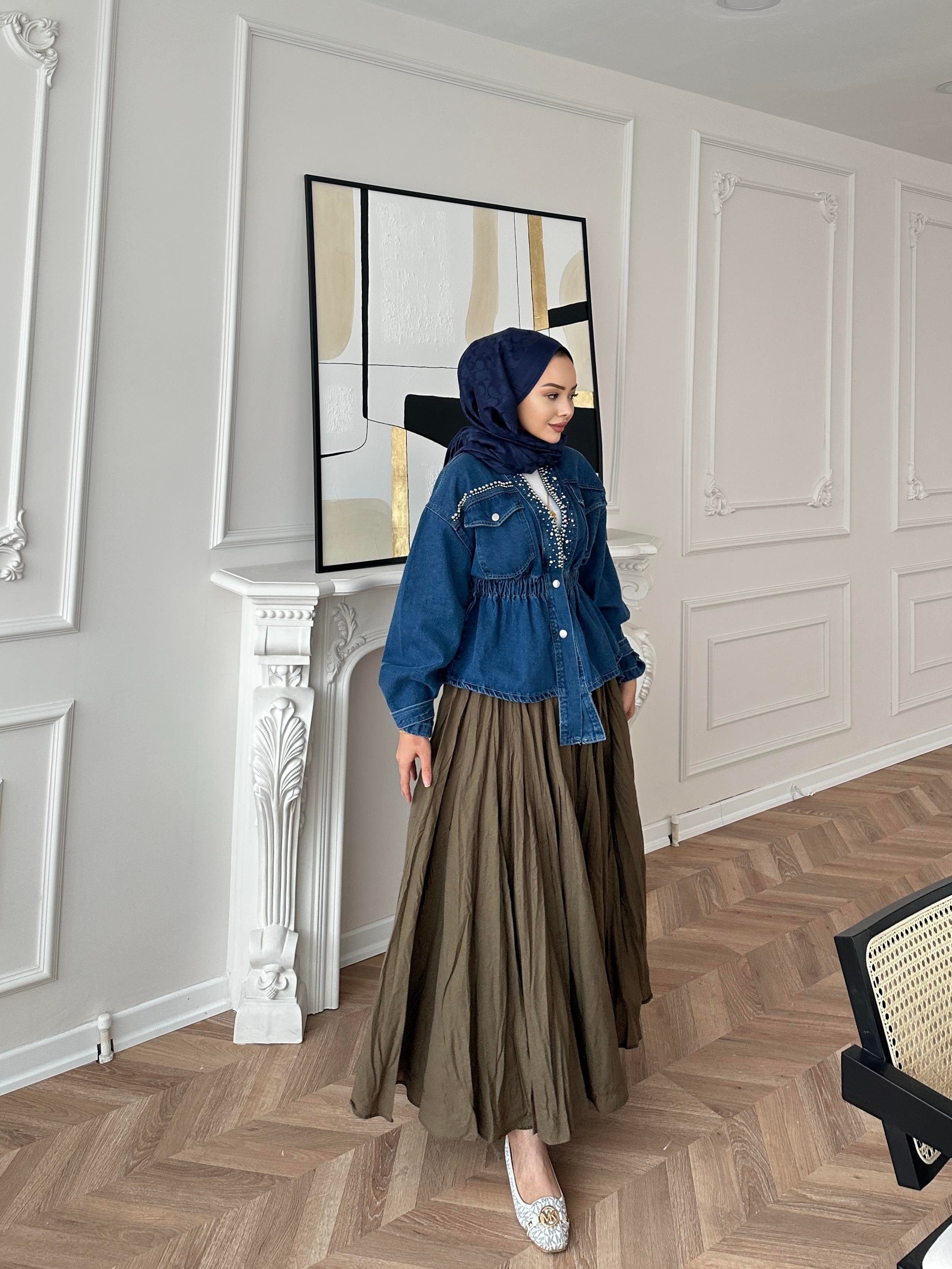 Kırışık Etek Haki