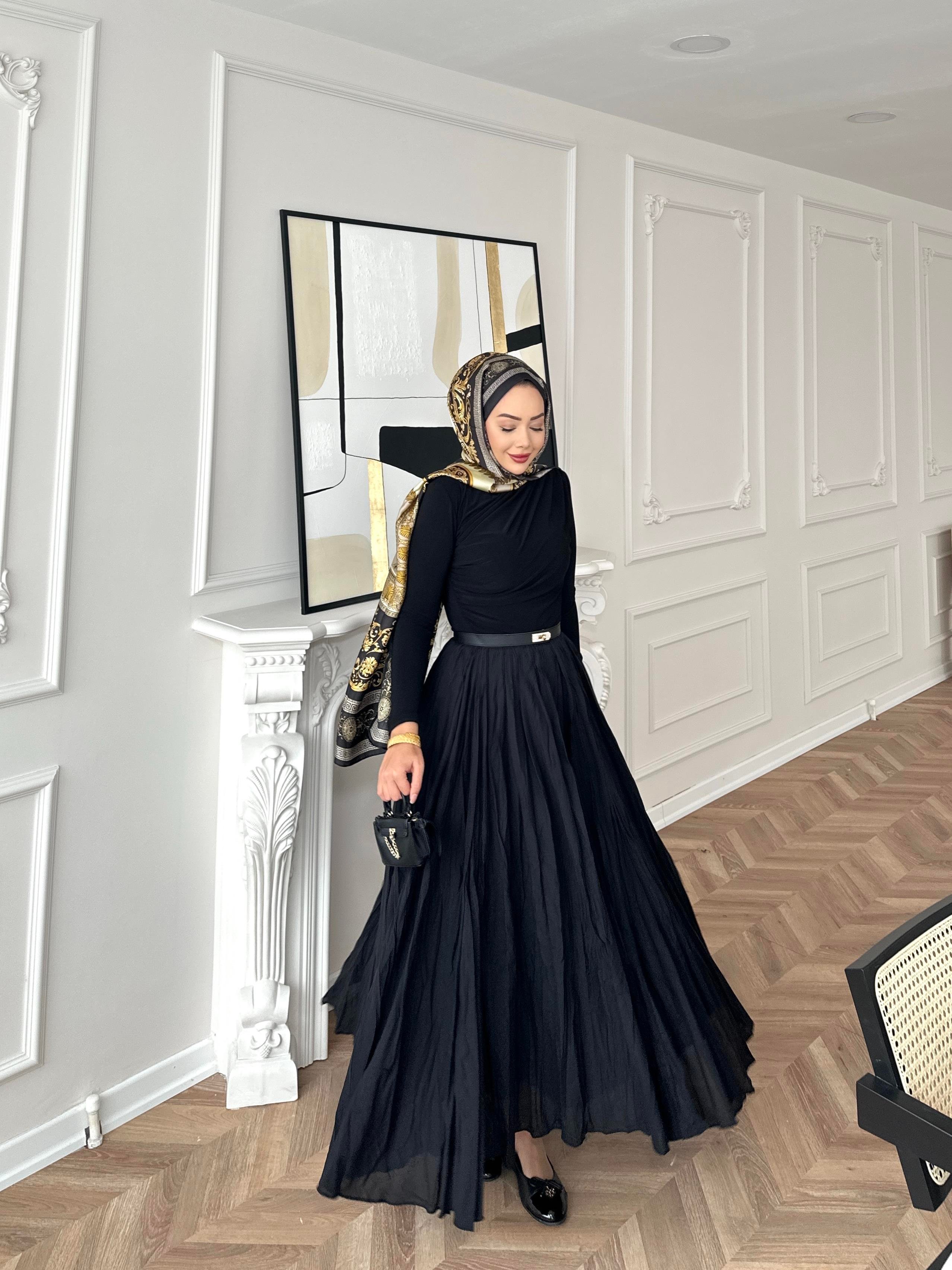 Kırışık Etek Siyah