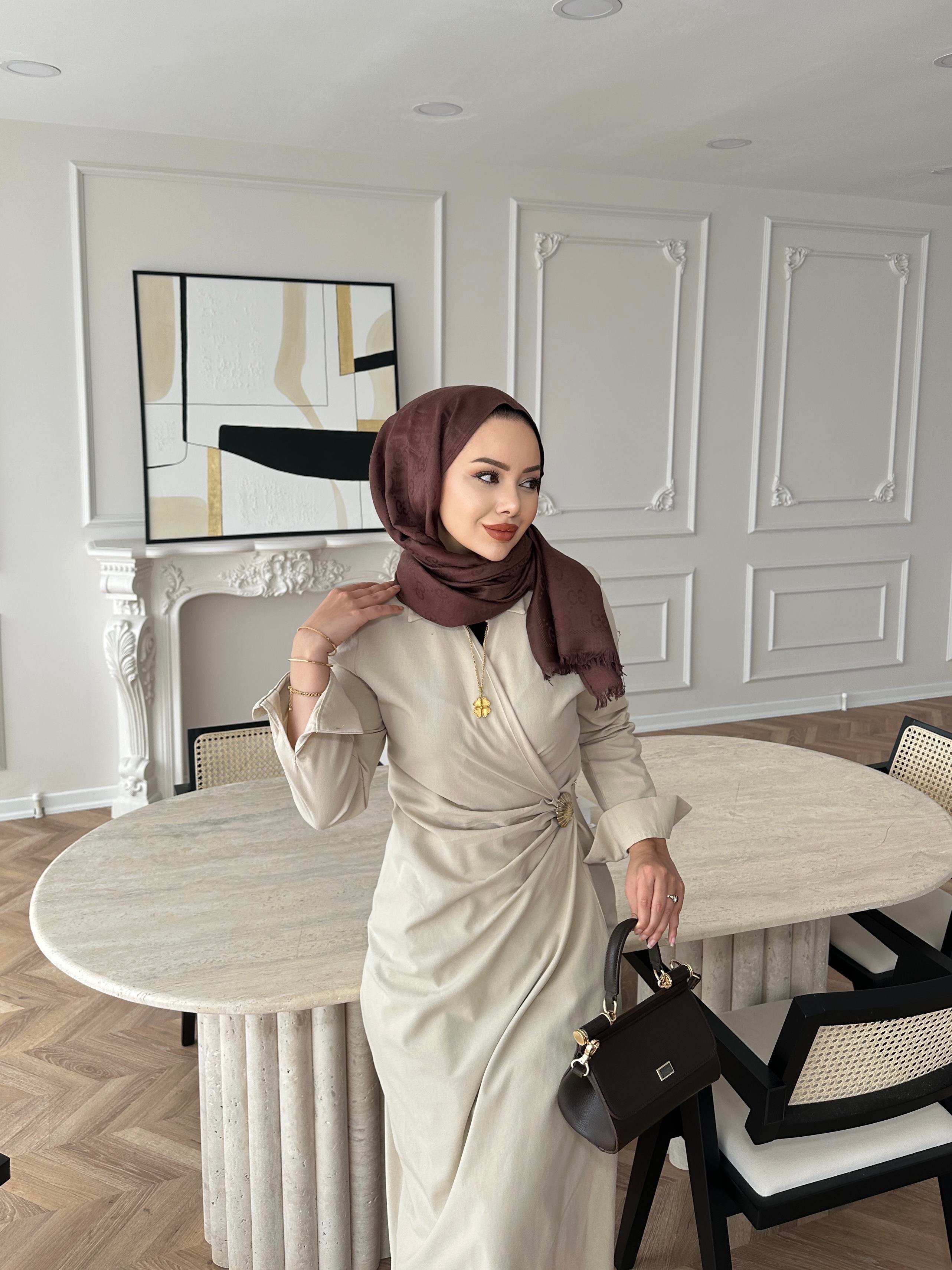 Kumsal Keten Elbise Bej