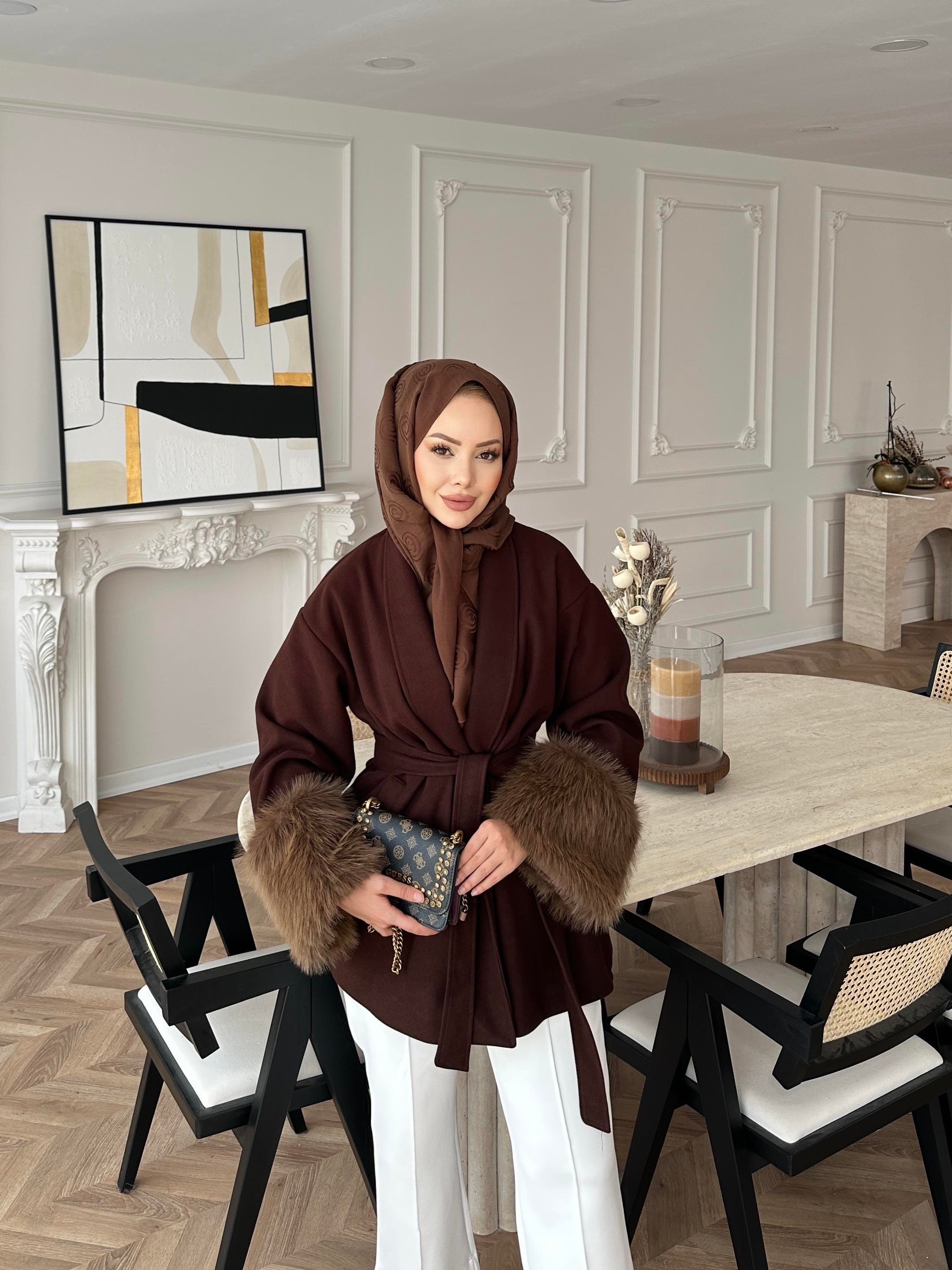 Kürk Kollu Kaşe Kaban Acı Kahve