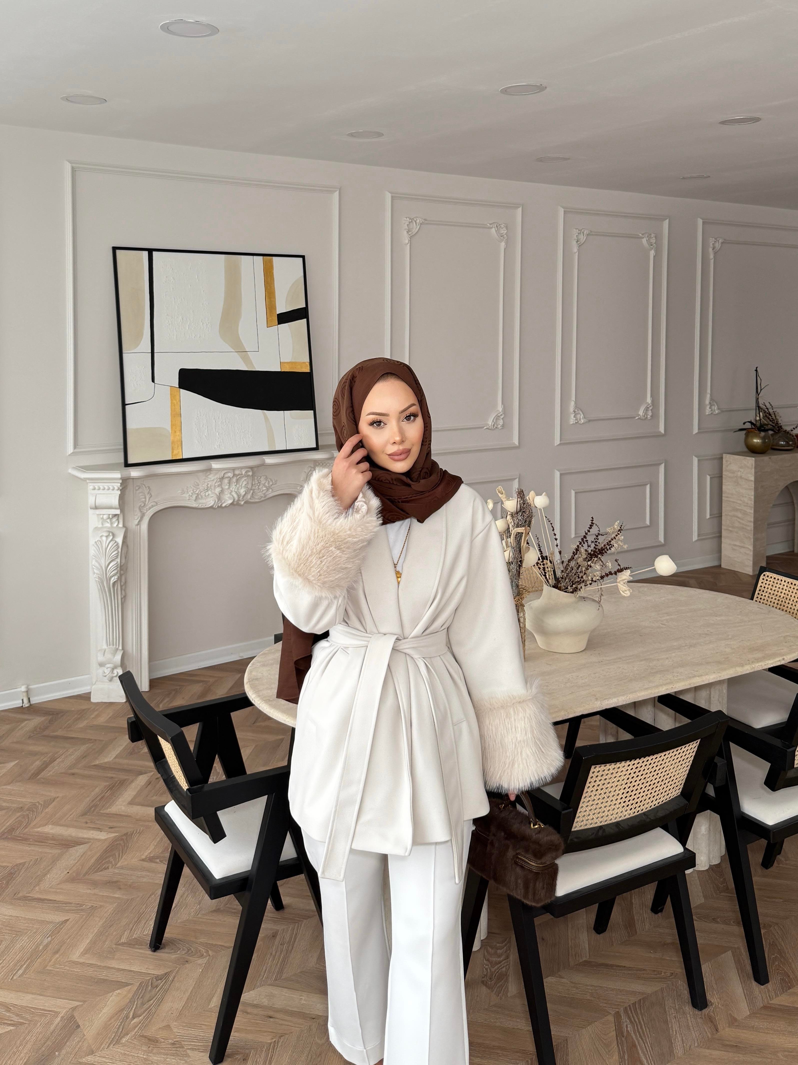 Kürk Kollu Kaşe Kaban Bej