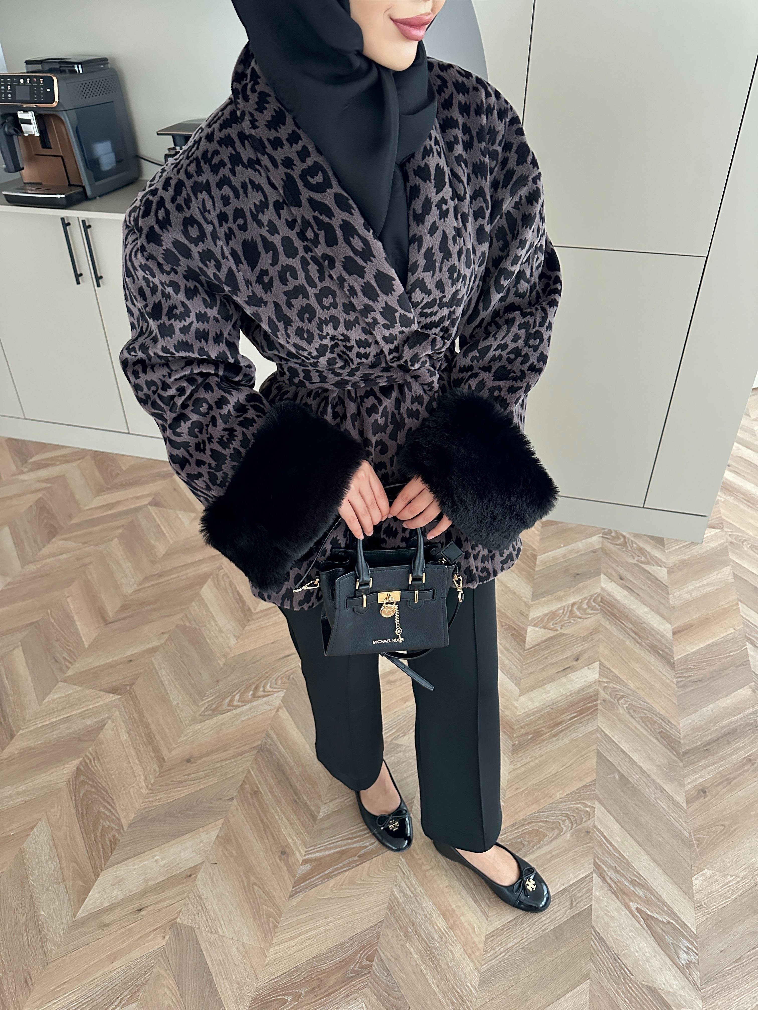 Kürk Kollu Leopar Kaban Kahverengi