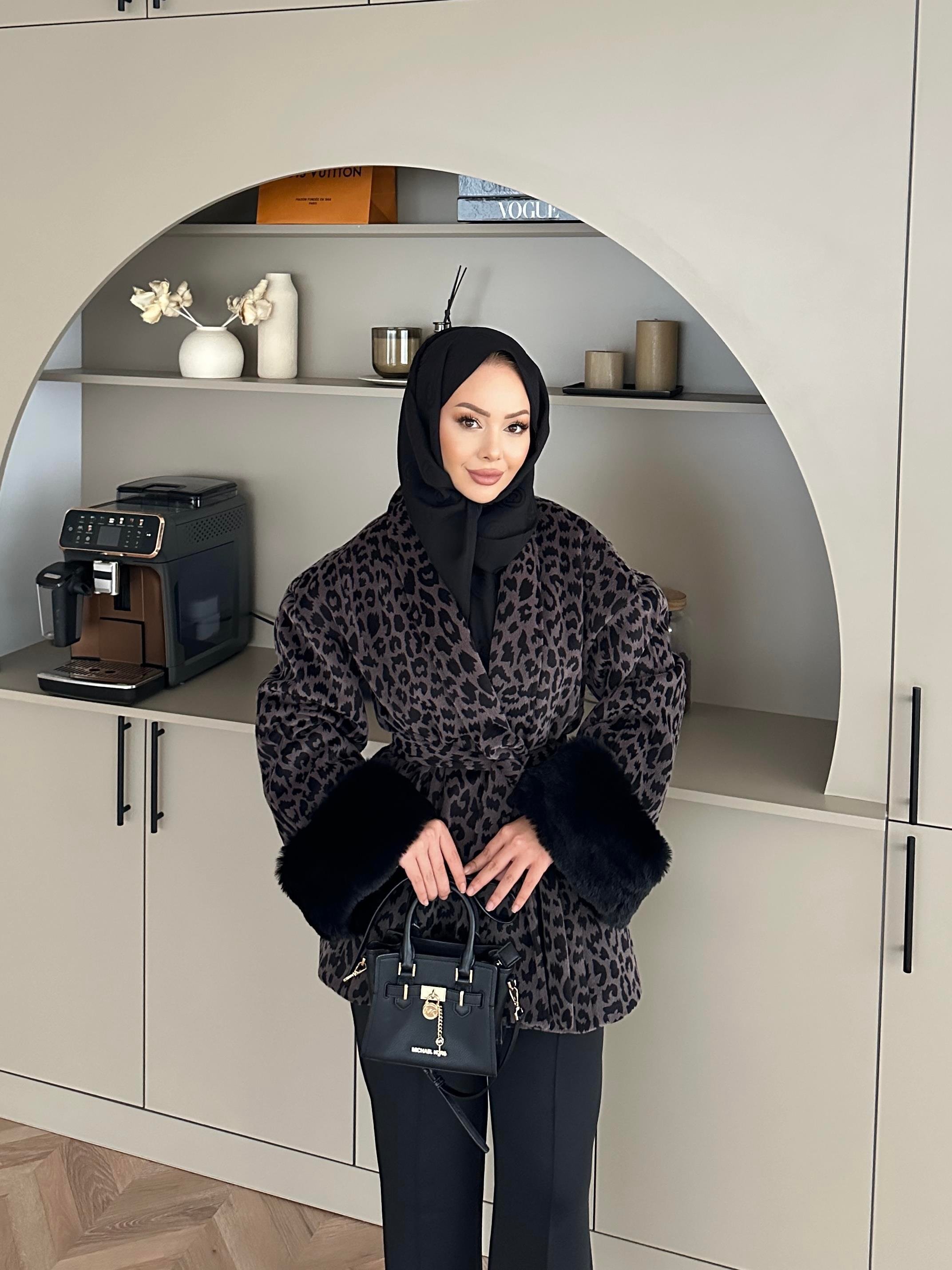 Kürk Kollu Leopar Kaban Kahverengi