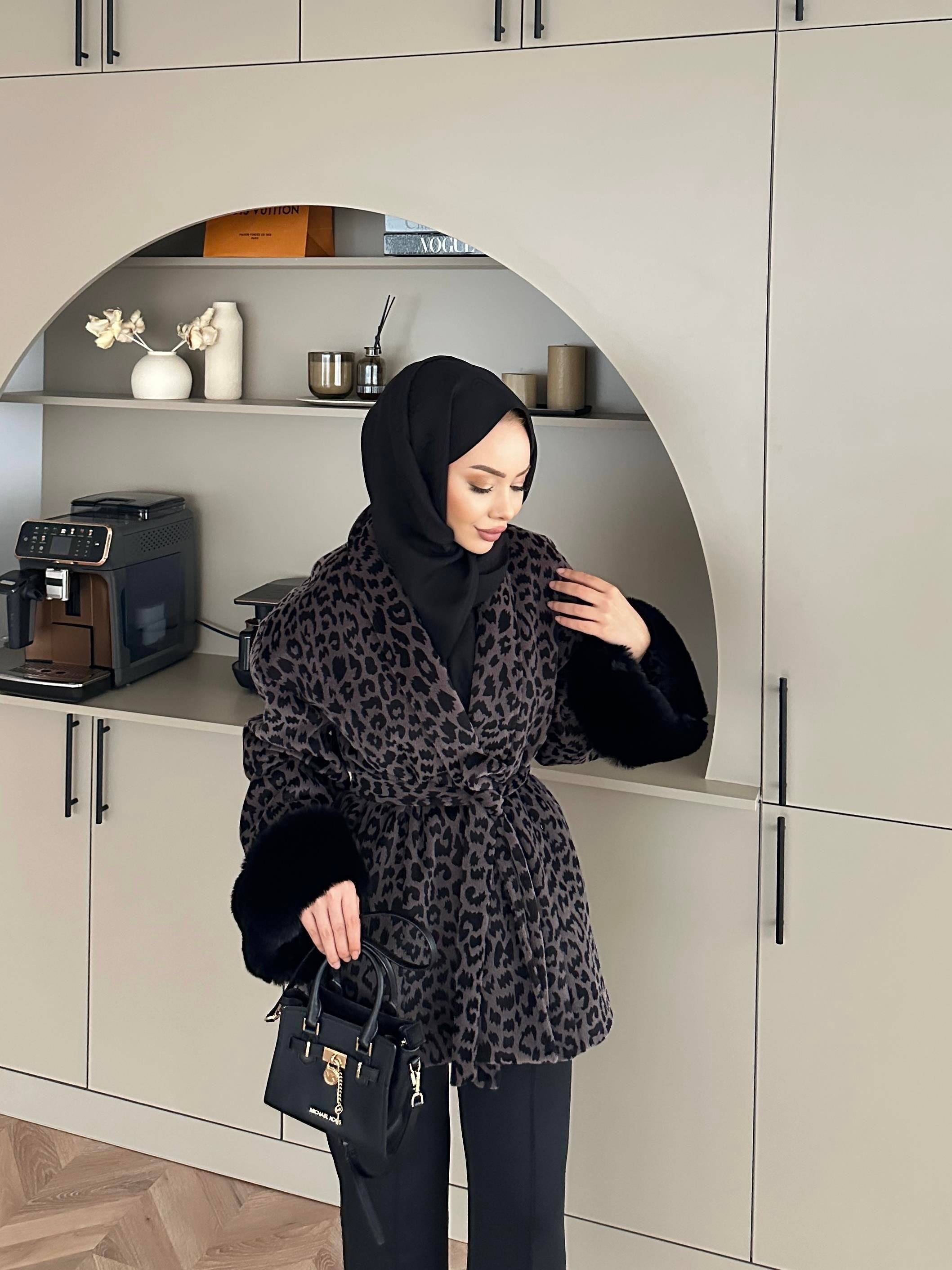 Kürk Kollu Leopar Kaban Kahverengi