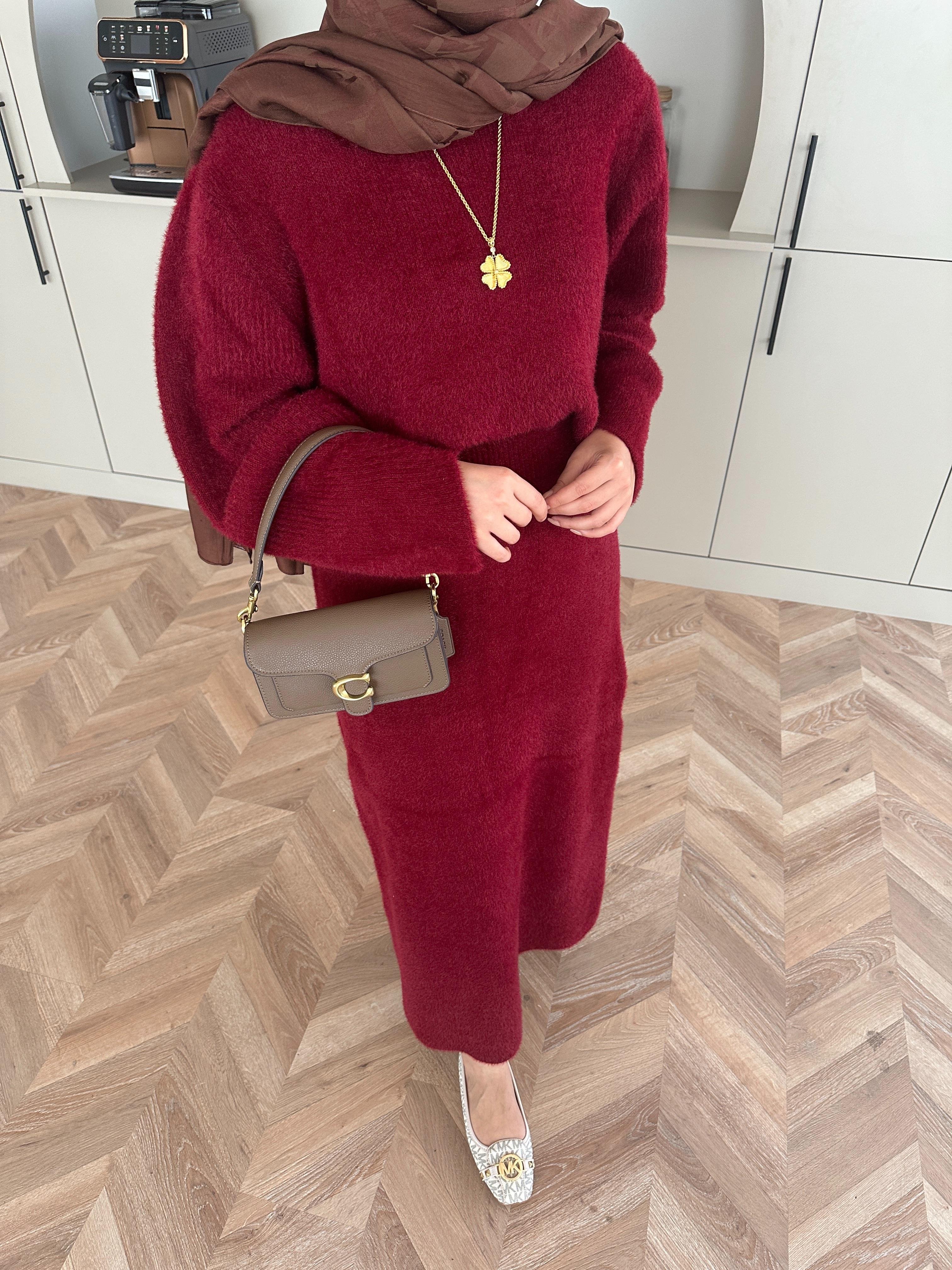 Leah Sakallı Triko Etekli Takım Bordo