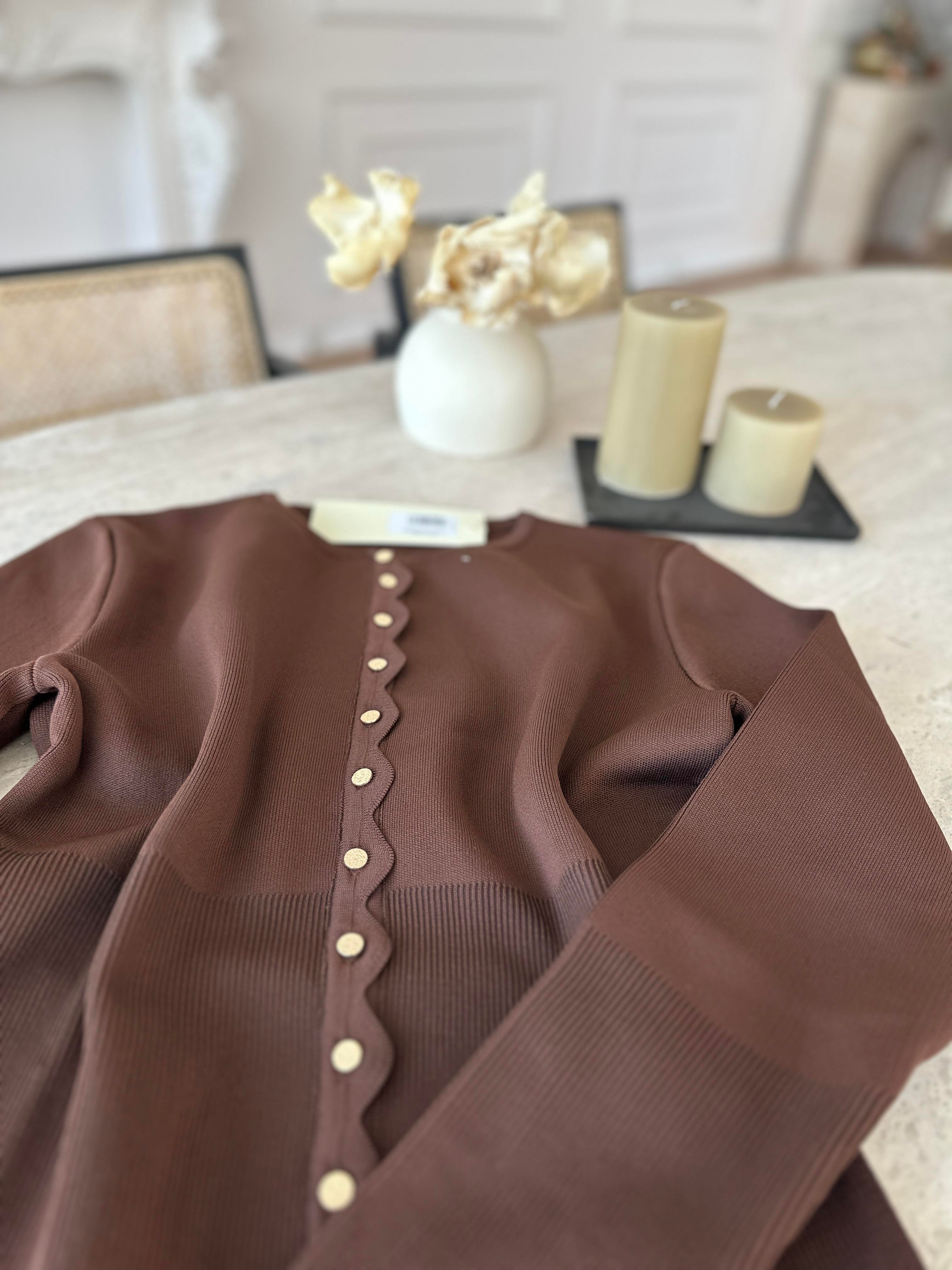 Leyna Çelik Örme Hırka Kahve