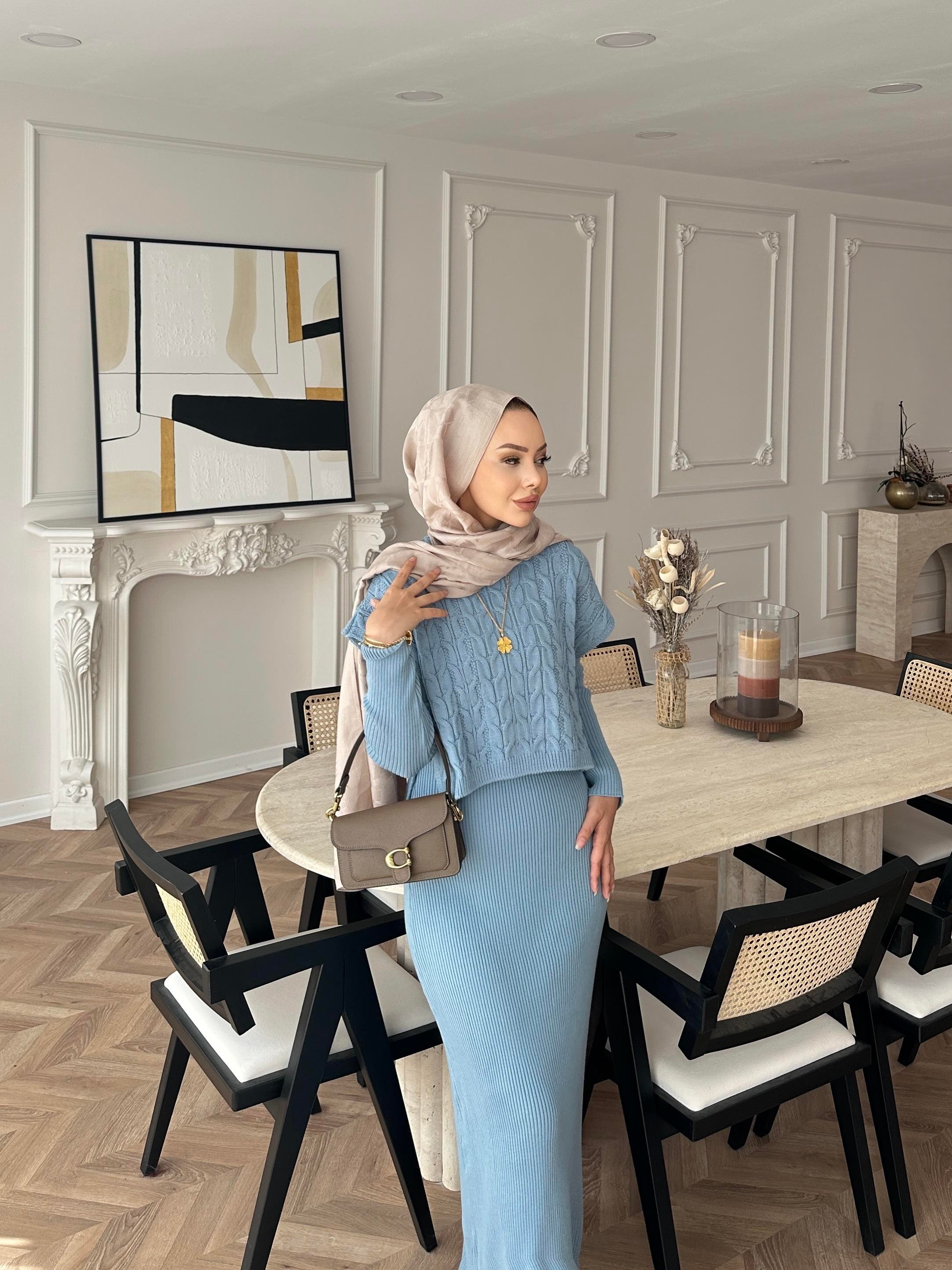 Lilyum Örgü Kapaklı Triko Elbise Bebe Mavisi