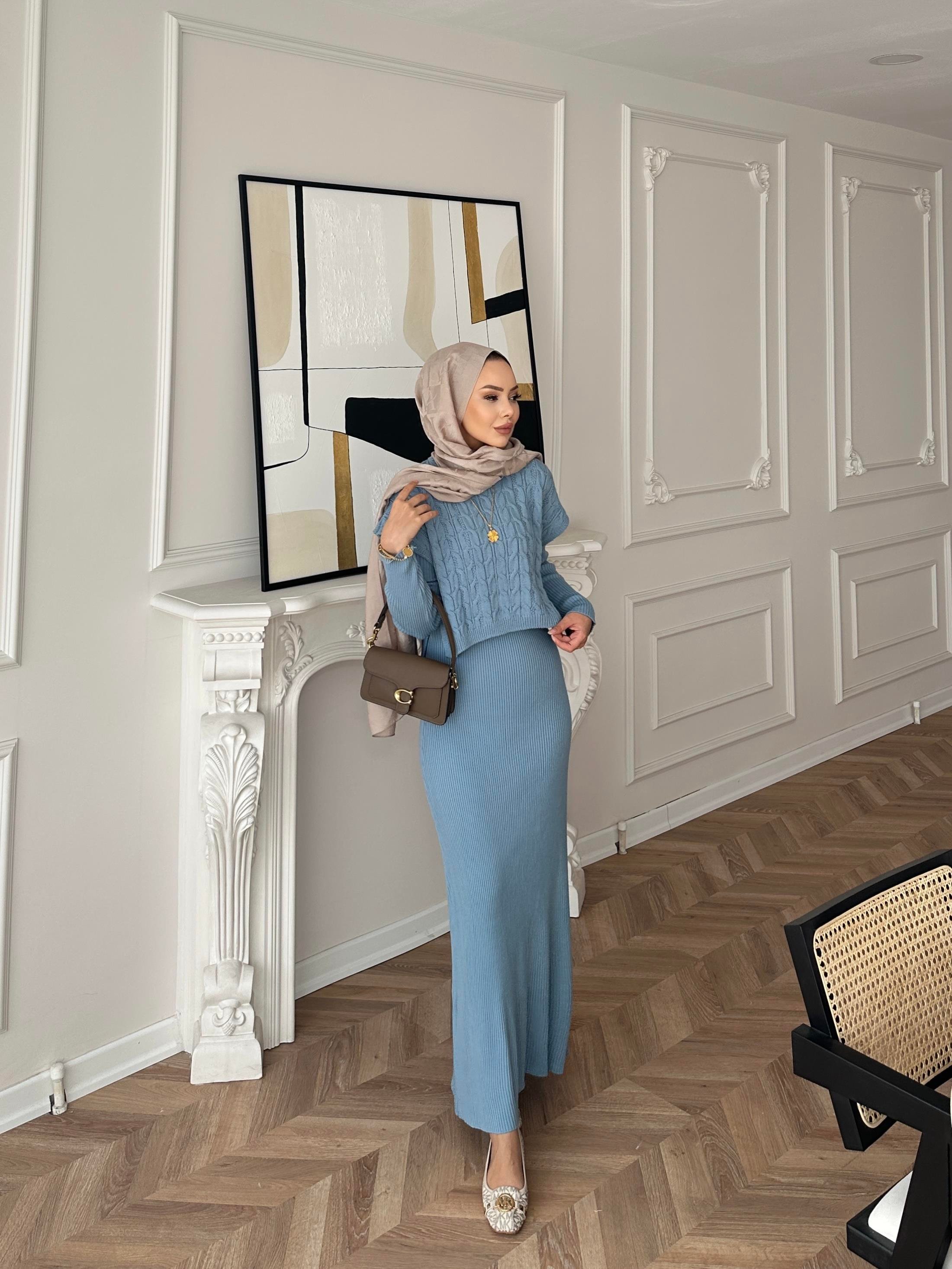 Lilyum Örgü Kapaklı Triko Elbise Bebe Mavisi